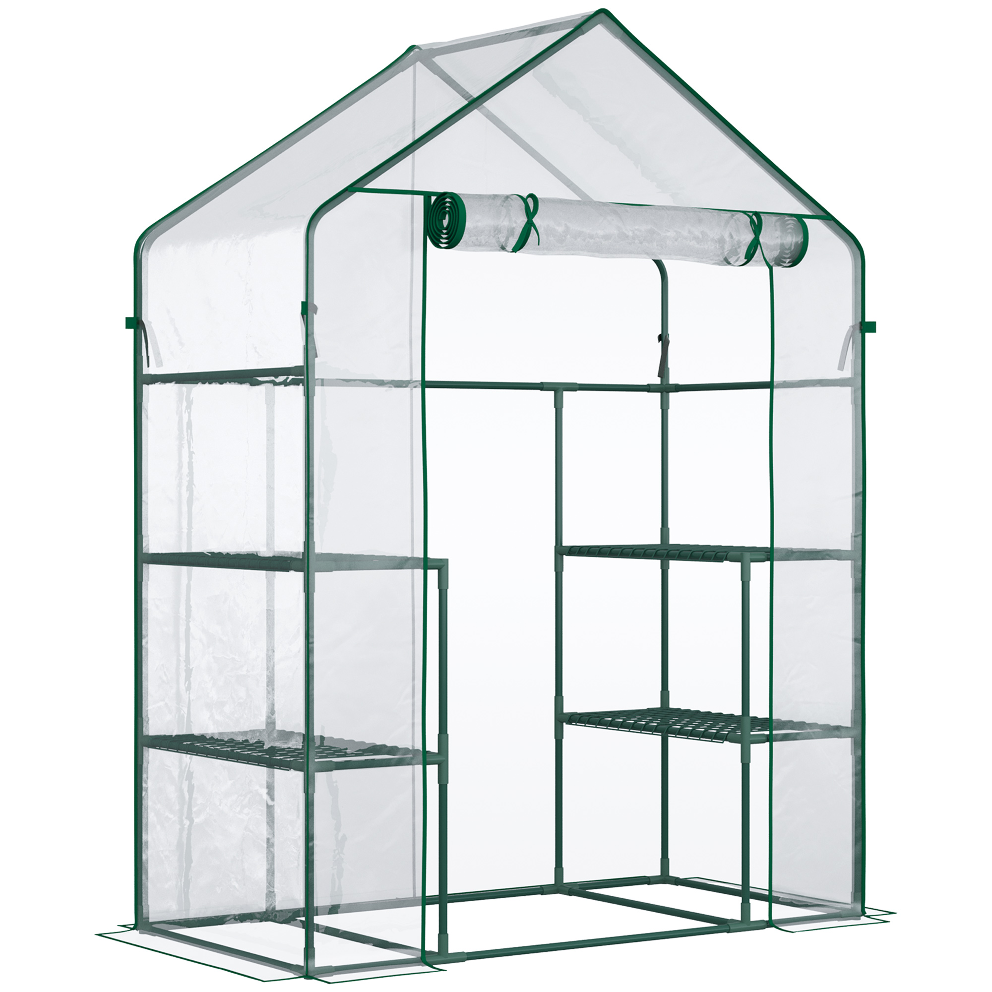 Outsunny Foliengewächshaus Begehbares Tomatengewächshaus 142x73x195cm mit 6 Regalen, transparent für Garten & Pflanzen Aosom.de