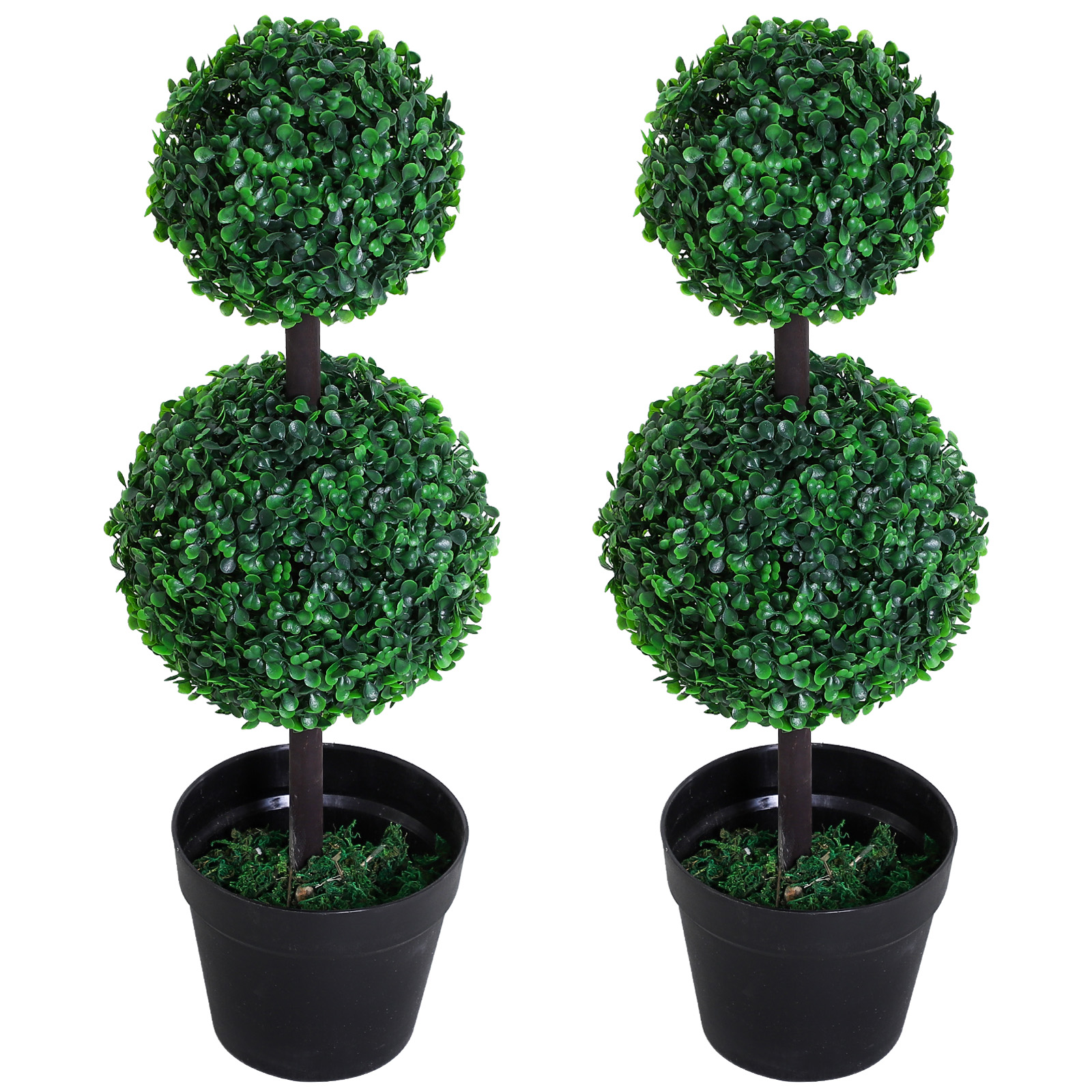 Outsunny künstliche Pflanzen 2er Set groß 67 cm Kunstpflanze mit 2 Kugel, Plastik Kunstbaum im Topf, Kunstbaum wie echt für Wohnzimmer Schlafzimmer Büro Garten moderne Dekoration Geschenk Aosom