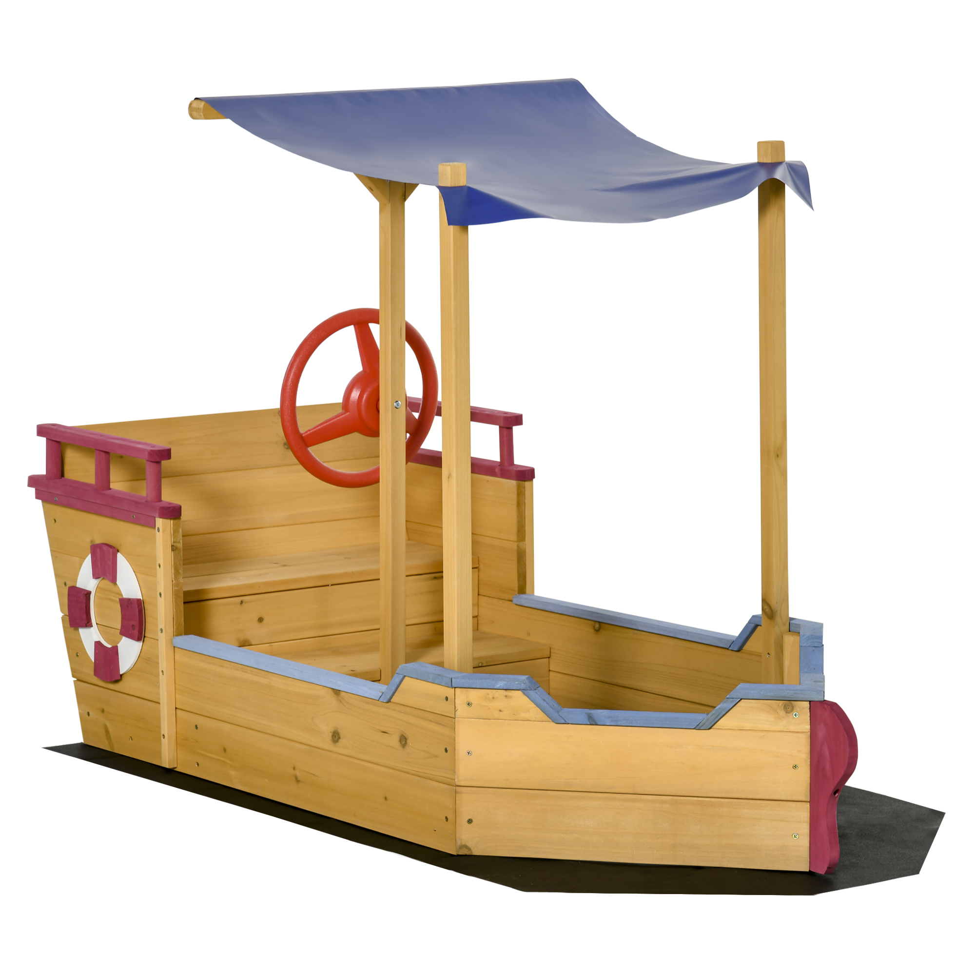 Outsunny Sandkasten Schiff Design aus Holz, Segelschiff mit Sitzbank und Flaggenmast, ideal für Kinder 3-8 Jahre, 160 x 70 x 103 cm Aosom.de