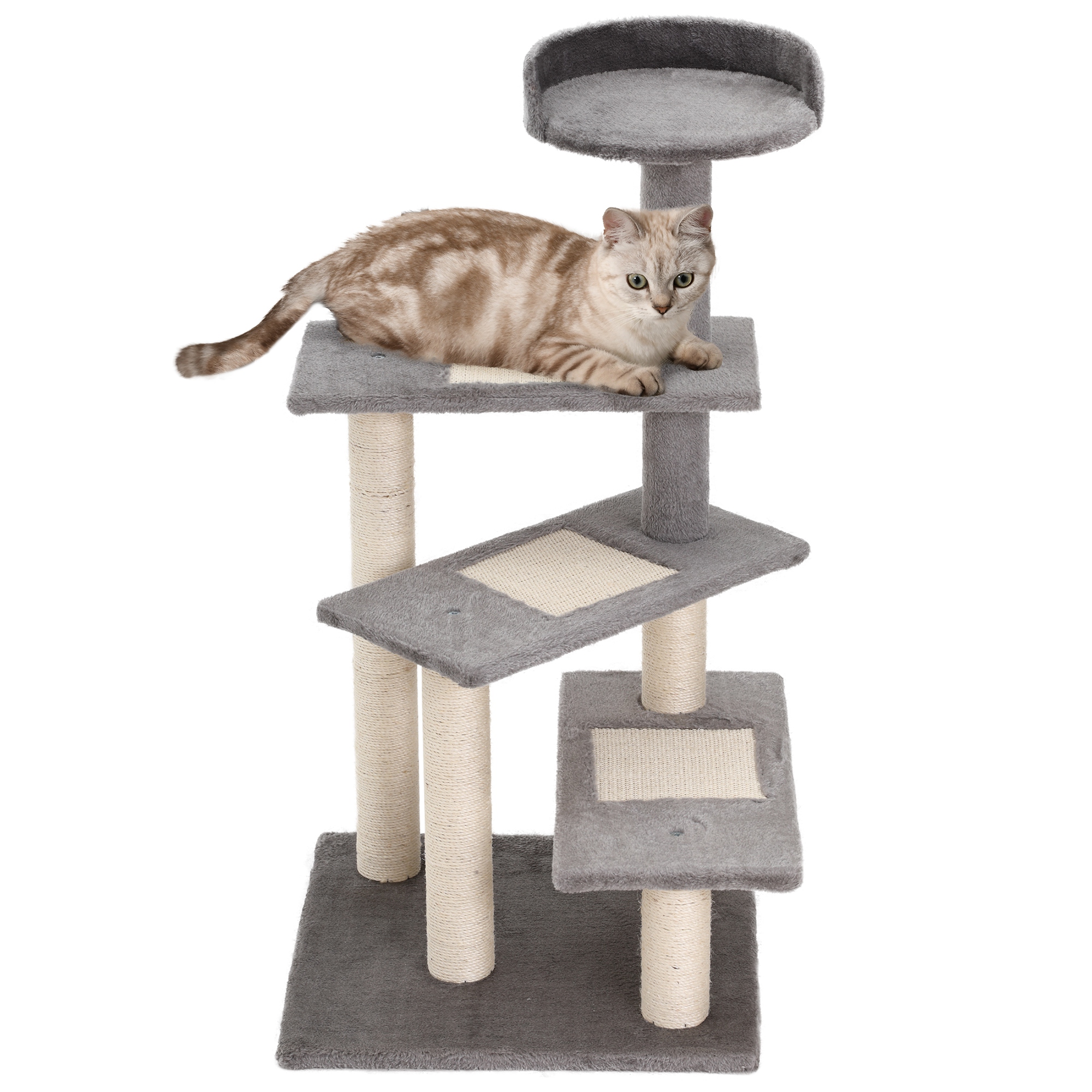 PawHut stabiler Katzenbaum, Belastbarkeit 15 kg, Katzentreppe 3 Stufen, Beige, Grau, 48,5 x 48,5 x 100 cm   Aosom