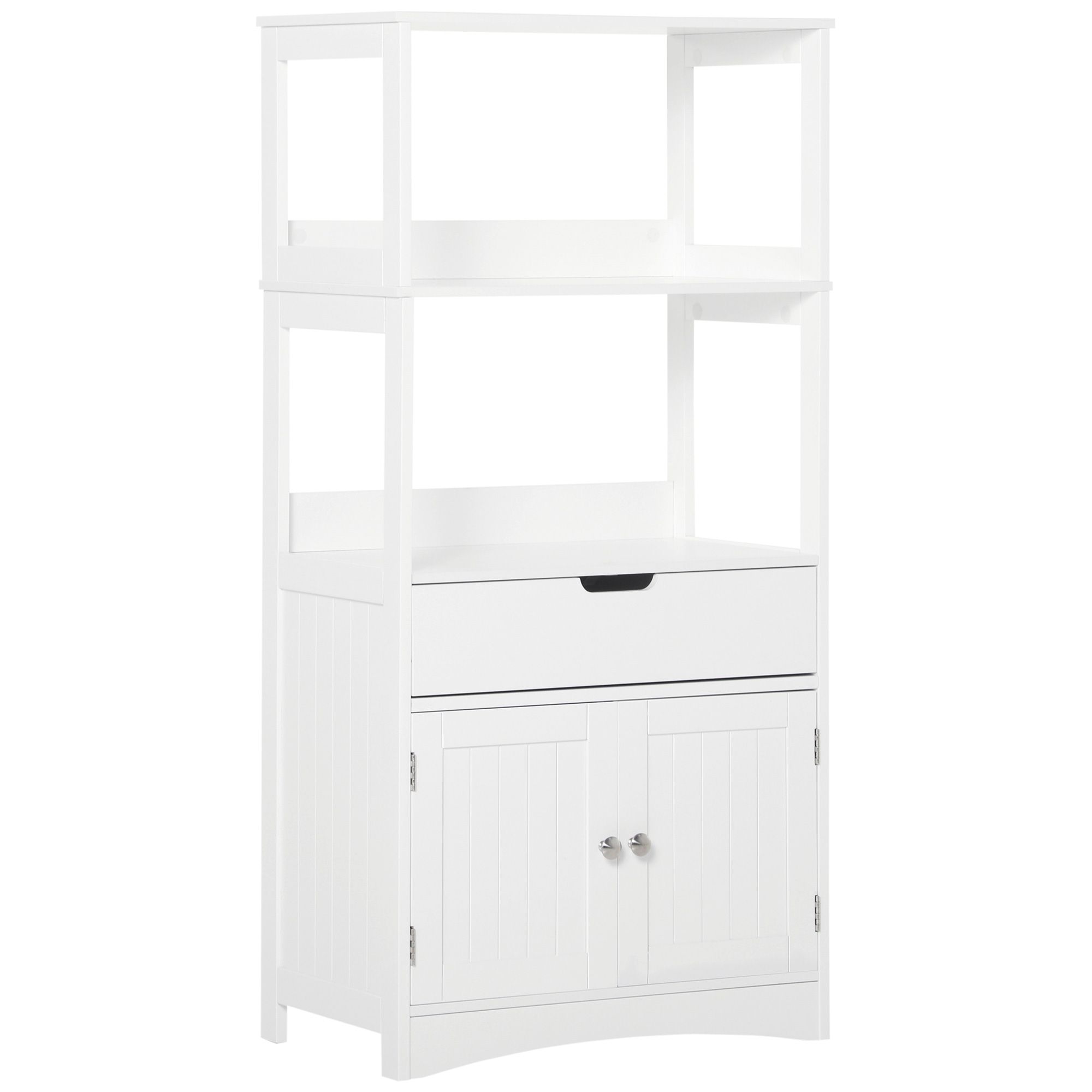 kleankin Badezimmer Midischrank Badezimmerschrank mit 2 offenen Regalen & Schublade, Unterschrank in Weiß 60 x 33 x 122,5 cm für modernes Bad Aosom.de