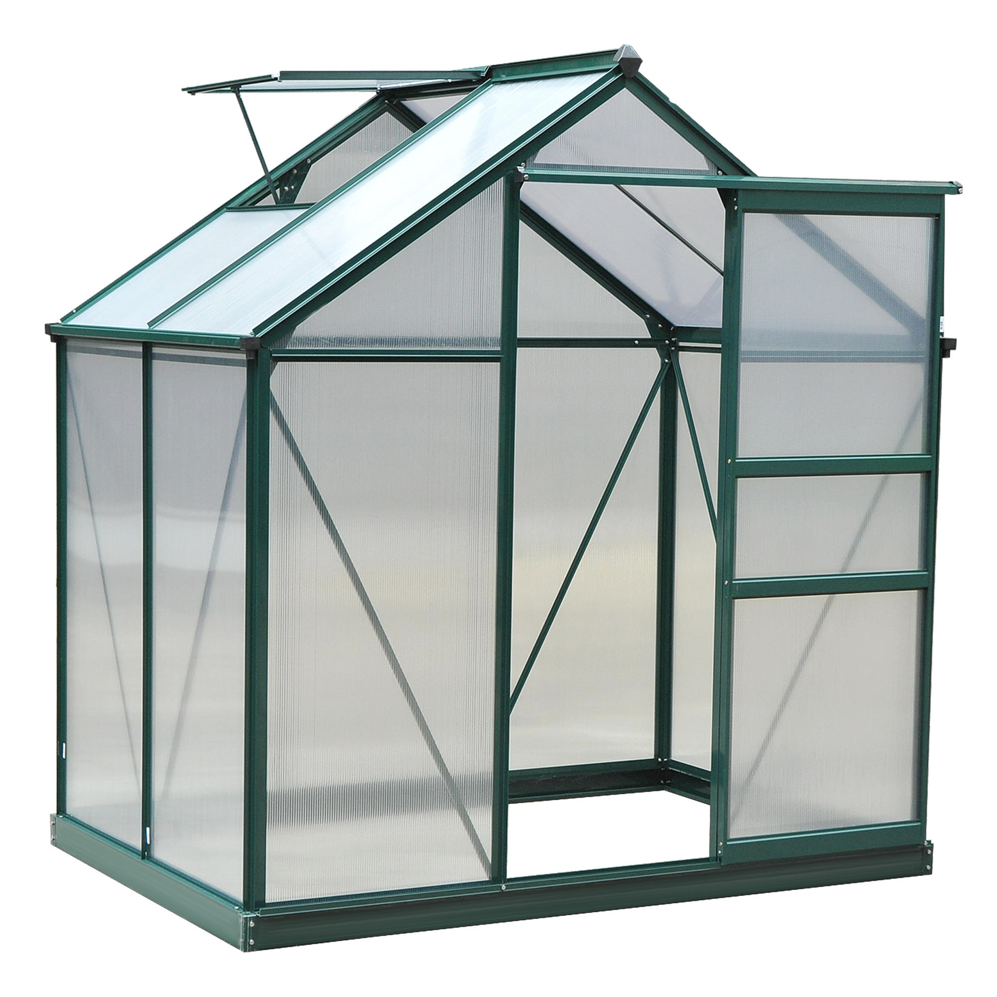 Outsunny Gewächshaus Aluminium Treibhaus mit Dachfenster und Tür, begehbares Pflanzenhaus mit Fundament, witterungsbeständig aus Polycarbonat   Aosom.de