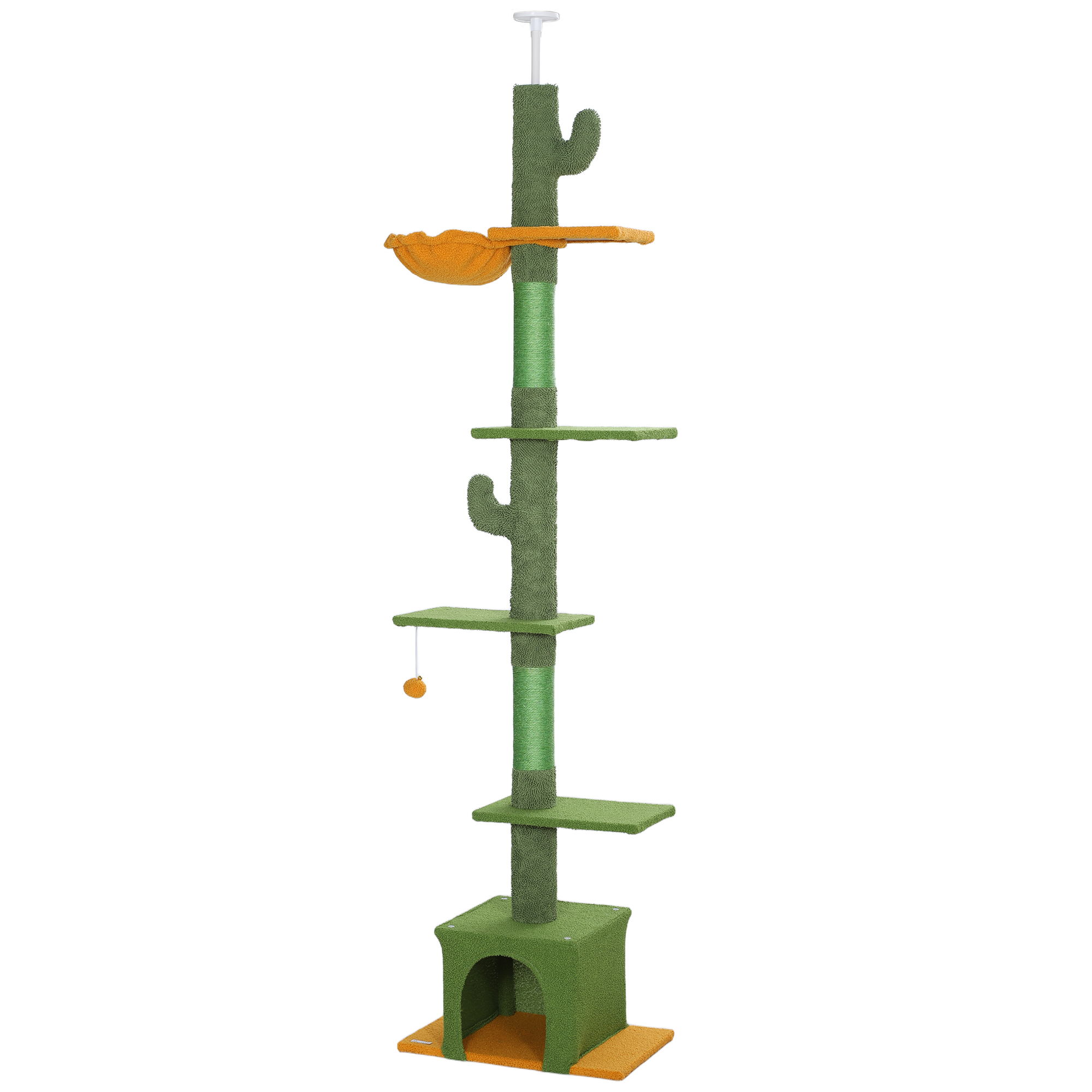 PawHut Kratzbaum Deckenhoch, Katzenbaum, 230-275 cm Katzenkratzbaum mit Katzenhöhle, Kratzstämmen, Spielball, Katzenmöbel mit Kippschutz, Grün   Aosom