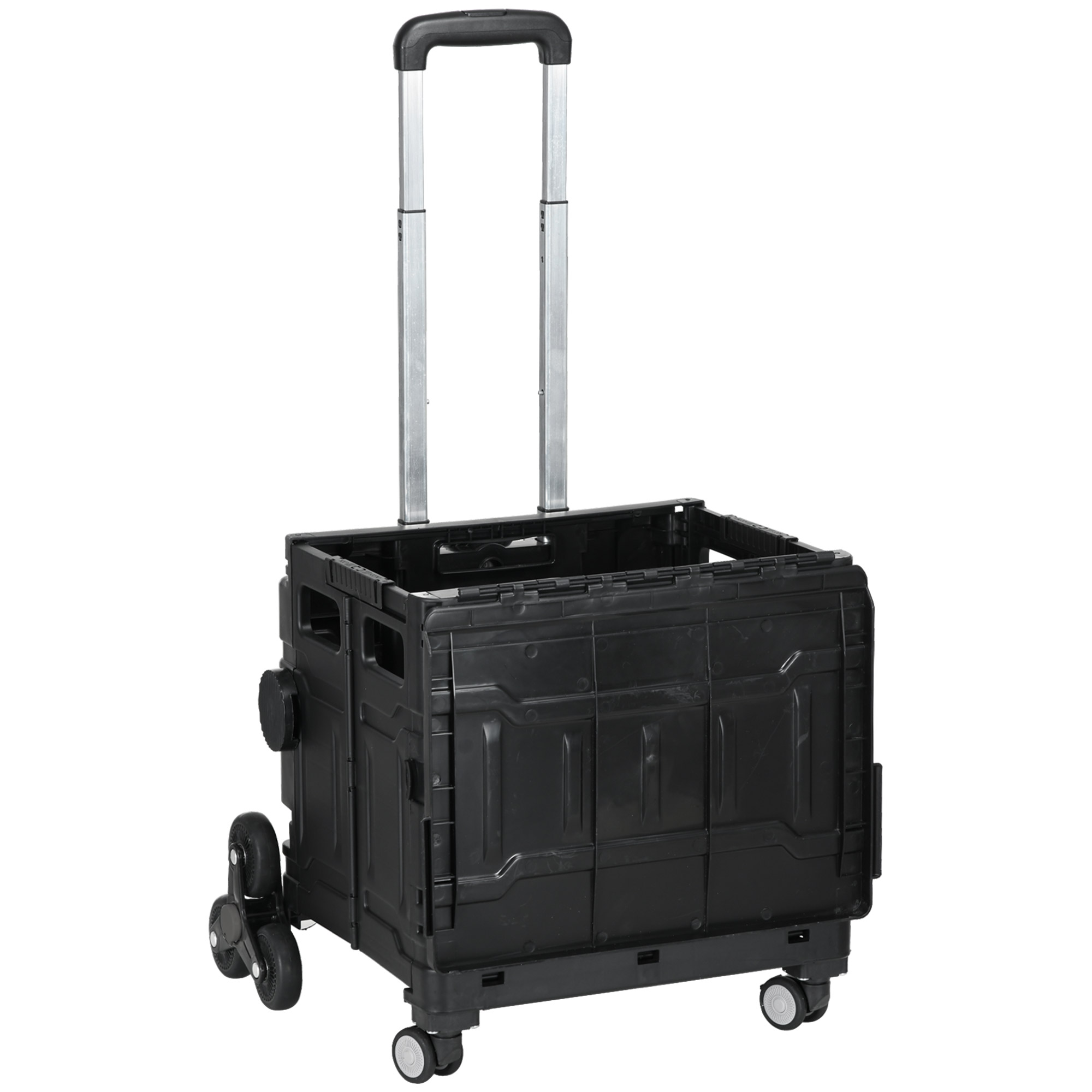 HOMCOM Einkaufstrolley Klappbar, bis 80 kg tragbar, Einkaufswagen mit Verstellbarem Teleskop-Griff, Treppensteiger mit Deckel, Transportwagen  Aosom
