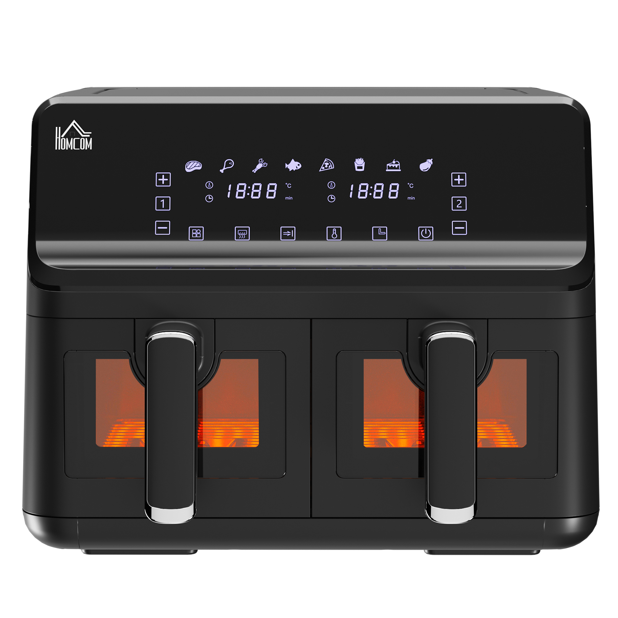 HOMCOM Heißluftfritteuse ohne Öl Doppelkammer 8 L - 2500 W - 8 Programme, LED-Display, einstellbare Temperatur, Timer - Schwarz   Aosom
