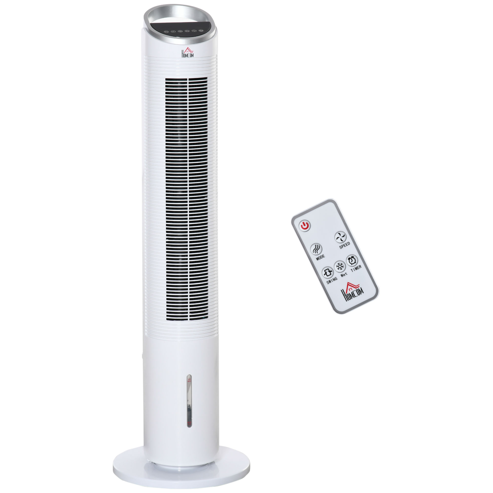 HOMCOM Luftkühler Turmventilator mit Wasserkühlung 60W Fernbedienung Luftbefeuchtung 8h Timer für Räume bis 20㎡ Ø30x100,8H cm   Aosom.de