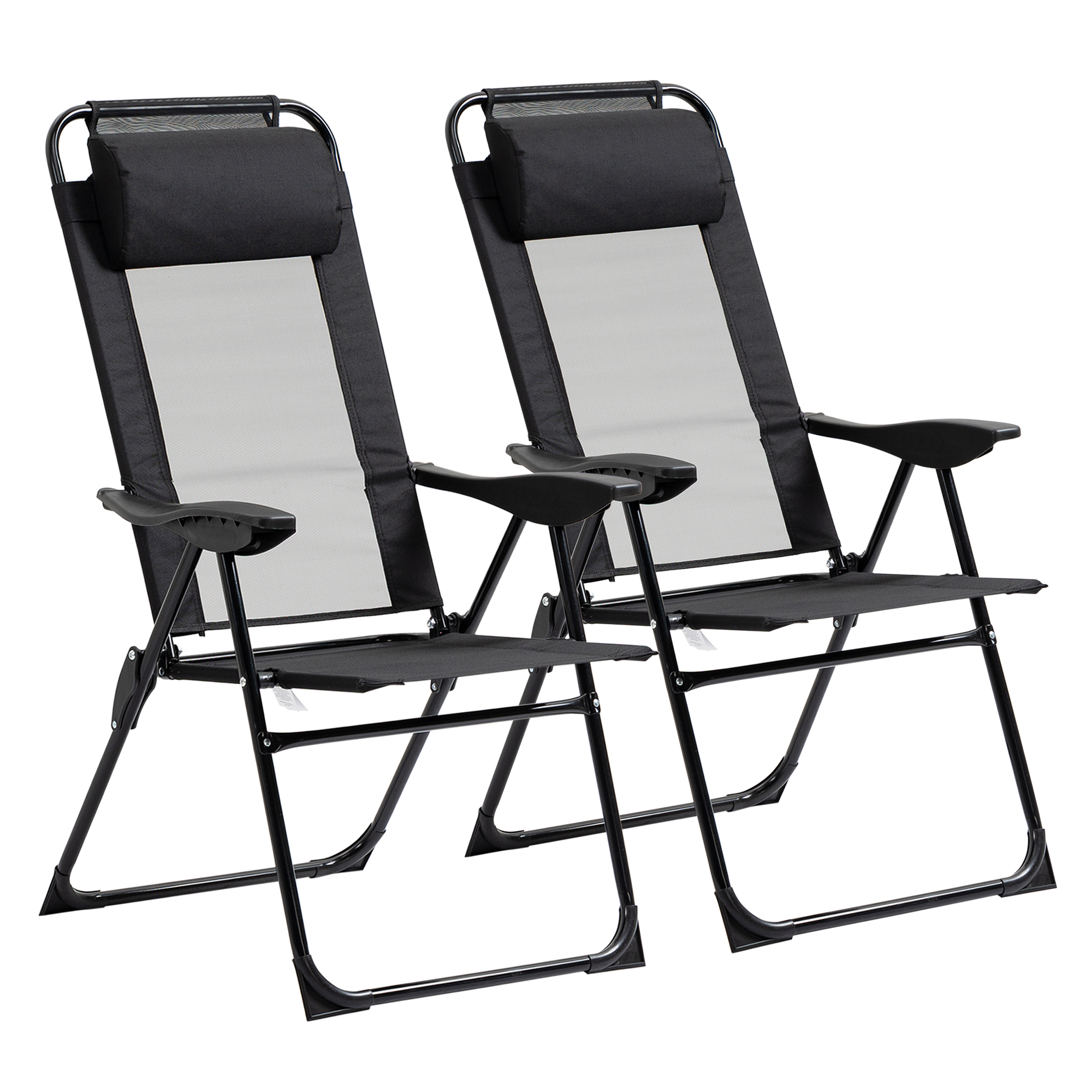 Outsunny 2er-Set Klappstuhl Gartenstuhl mit verstellbarer Rückenlehne und Armlehne, Campingstuhl bis 120 kg belastbar für Garten und Balkon   Aosom.de