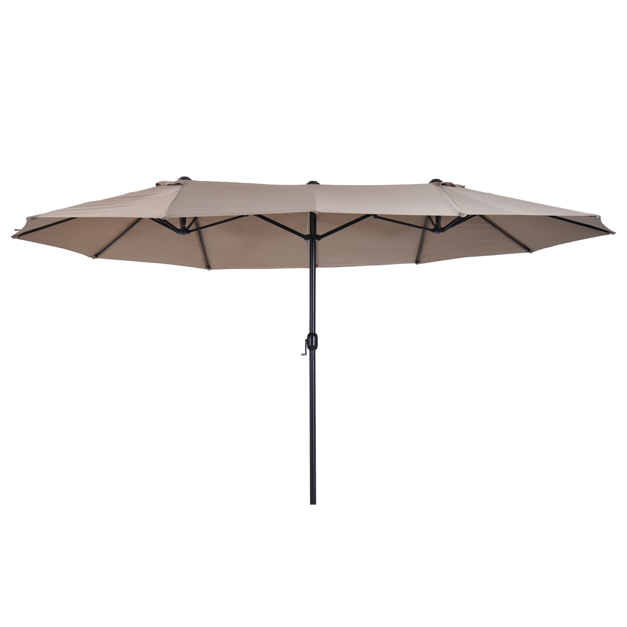 Outsunny Sonnenschirm Marktschirm Doppelsonnenschirm mit Handkurbel oval 460 x 270 x 240 cm in Hellkaffee für Garten & Terrasse   Aosom.de