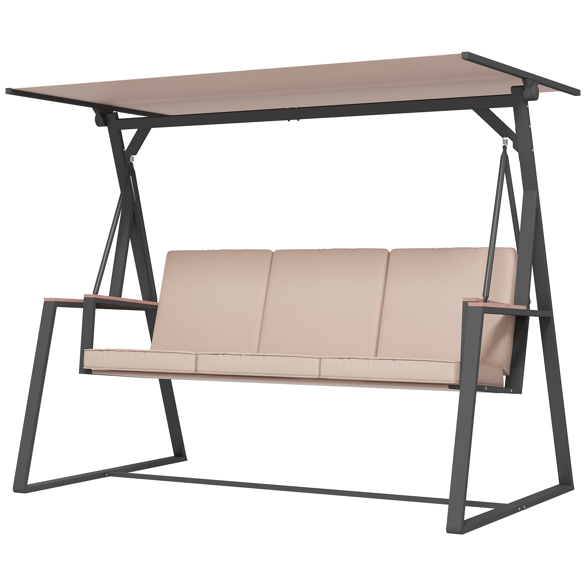 Outsunny Hollywoodschaukel 3-Sitzer Schaukelbank mit Kissen und verstellbarem Dach bis 300 kg Khaki 205x130x175 cm für Garten und Terrasse Aosom.de