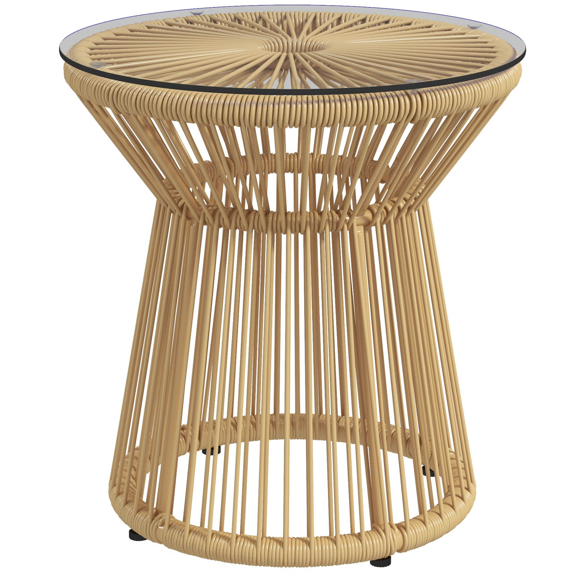 Outsunny Beistelltisch aus PE Rattan runder Couchtisch mit Glastischplatte Tablett Gartentisch, Hohltrommel-Design, Gartenmöbel Kaffeetisch Sofatisch für Garten Terrasse Balkon, 40x40x42cm, Beige   Aosom
