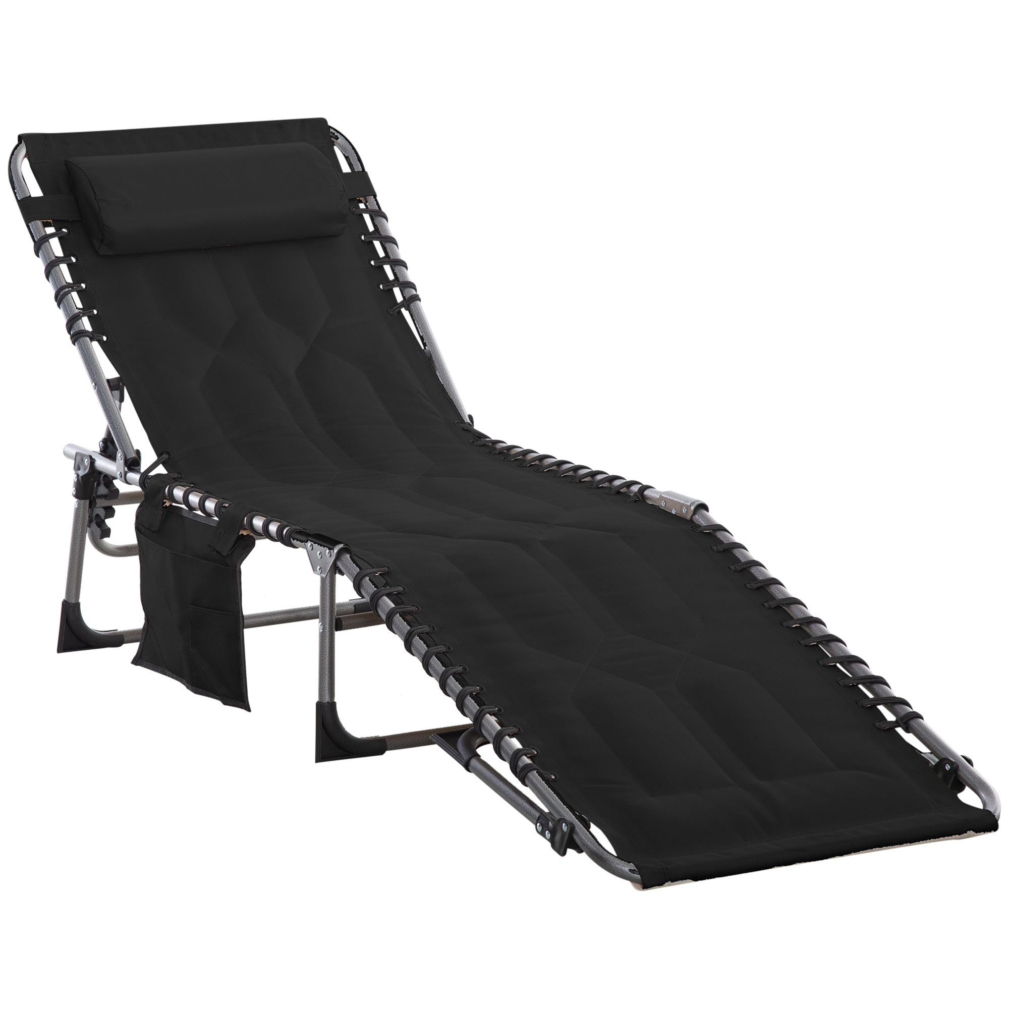 Outsunny Sonnenliege faltbar Klappliege mit Kissen 5-stufige verstellbare Rückenlehne Stahl Oxford-Stoff Schwarz 188 x 57 x 30 cm für Garten & Terrasse   Aosom.de