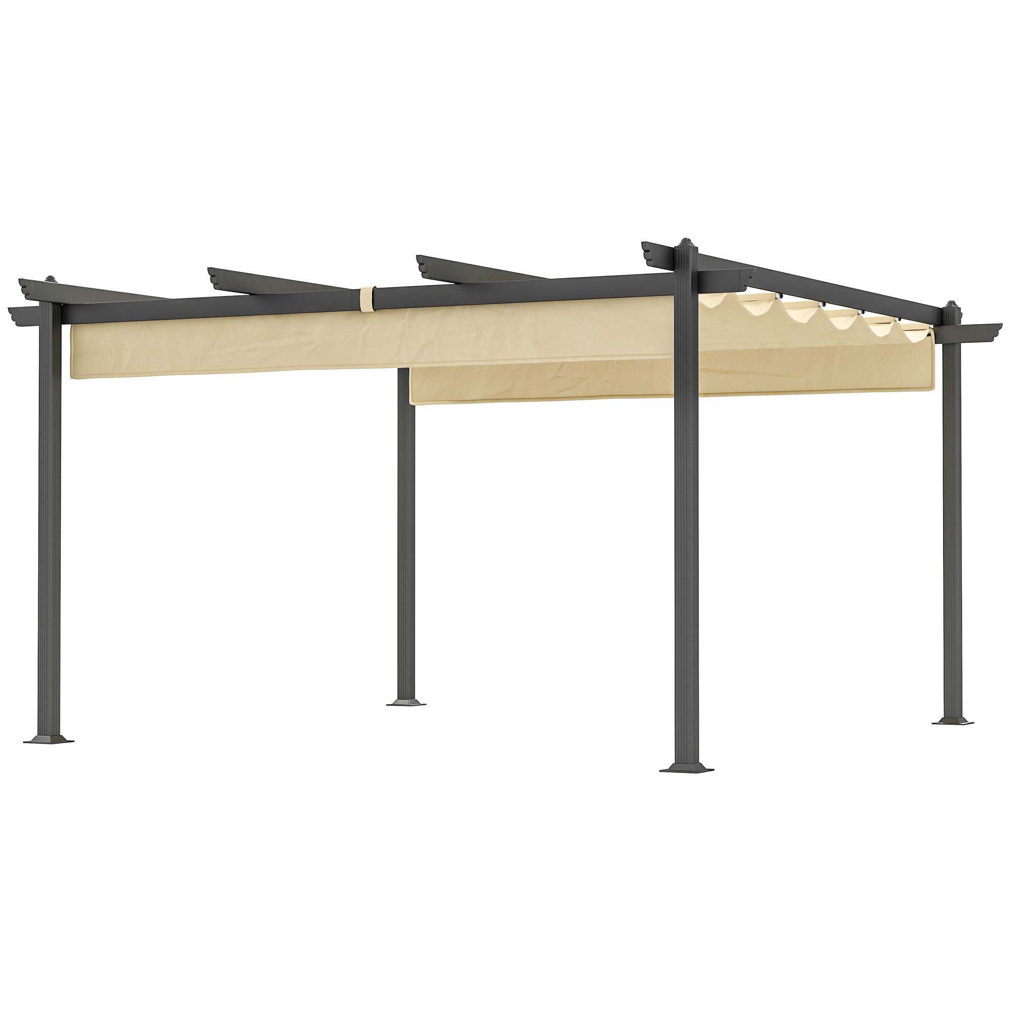 Outsunny Pergola ca. 4x4m Garten Pavillon, Terrassendachung aus Aluminium, Gartenpavillon mit verstellbares Dach, Freistehend, Sonnenschutz für Terrasse und Garten, Beige   Aosom