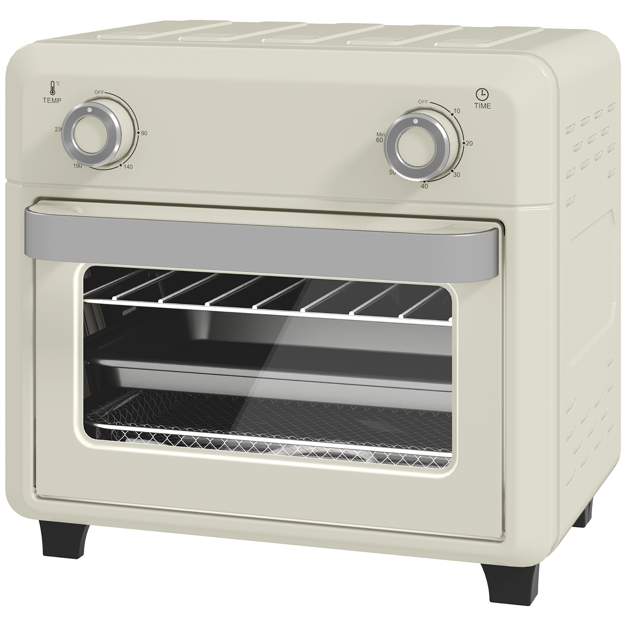 HOMCOM Minibackofen mit Umluft 10L 2 in 1 Mini Ofen mit Ofenrost, Backblech und Krümelblech, 80 °C-230 °C Heißluftfritteuse mit Touch-Screen, Timer, Innenbeleuchtung, 1000W, Edelstahl   Aosom