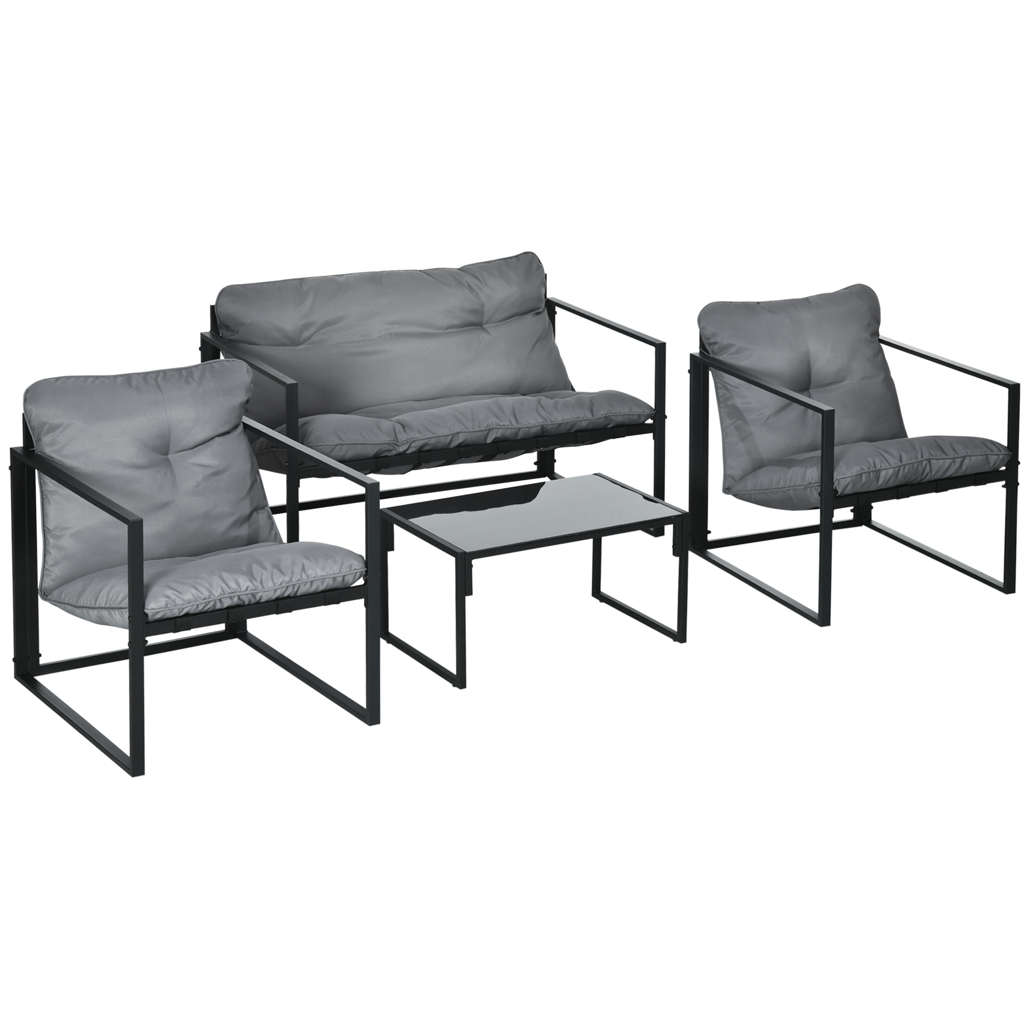 HOMCOM Balkonmöbel Gartenlounge-Set mit Sitzkissen, Doppelsofa, 2 Sessel & Couchtisch, Grau Schwarz für Terrasse & Balkon   Aosom.de