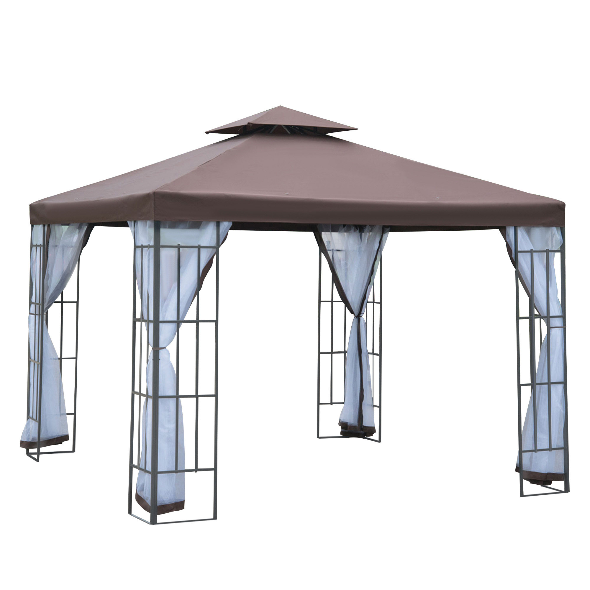 Outsunny Pavillon Gartenpavillon mit Moskitonetze Seitenwände, Partyzelt mit Doppeldach, Gartenzelt Festzelt 2,97x2,97m   Aosom
