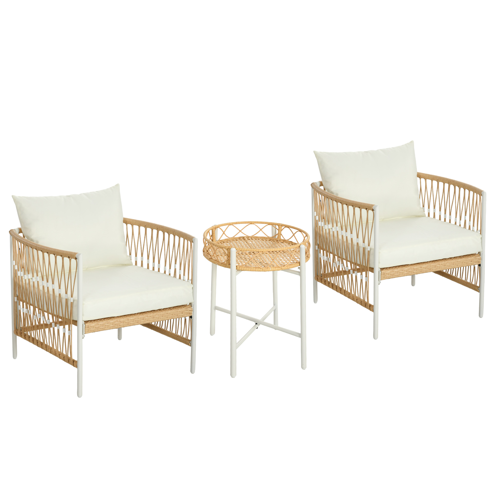 Outsunny 3er Set Rattan Gartenmöbel-Set mit 2 Gartenstühlen und Couchtisch, Balkonmöbel mit Kissen, für Balkon und Terrasse, Gelb und Creme   Aosom.de