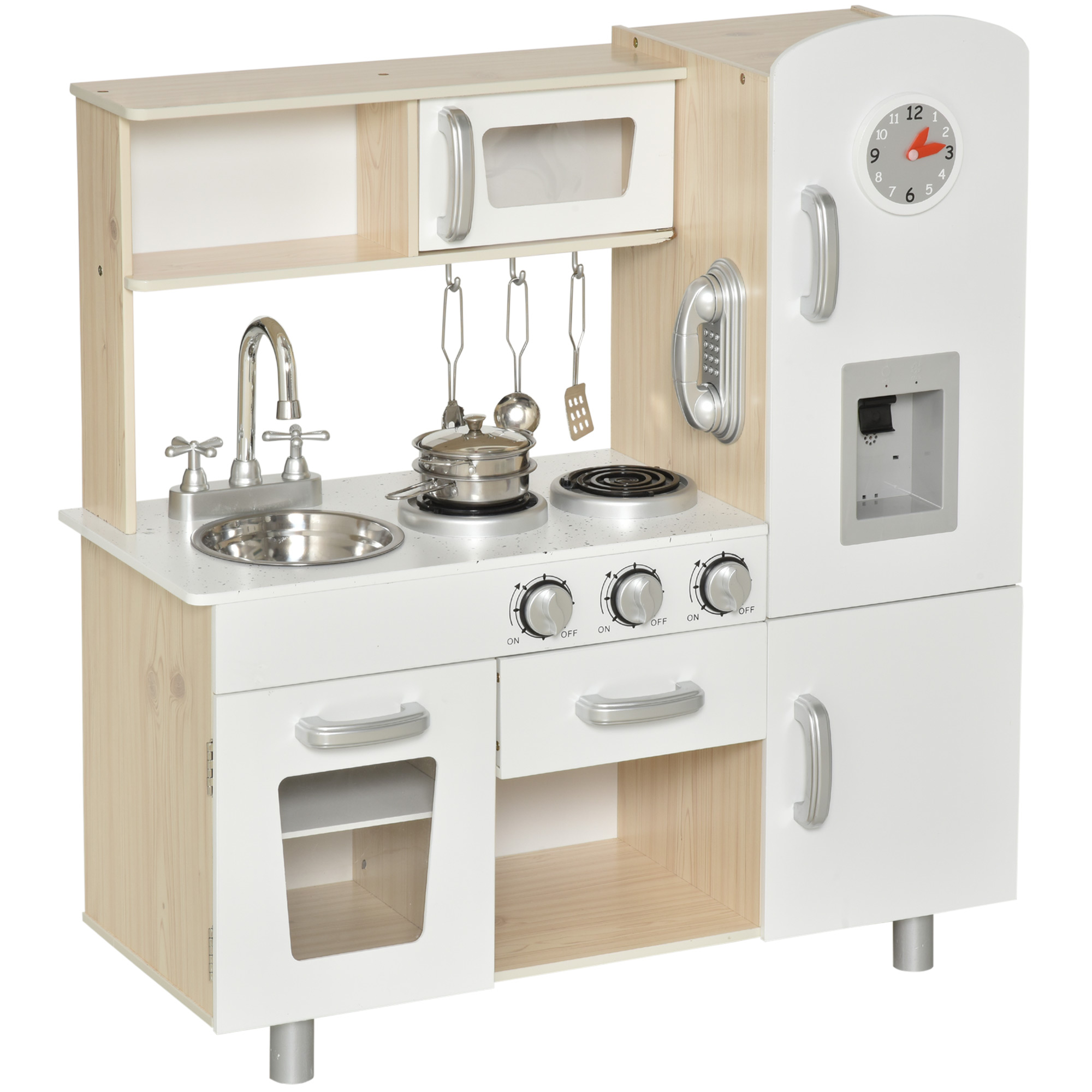 HOMCOM Kinderküche mit Zubehör, Traumküche für 3 Jahre+, Spielzeugküche aus Kiefer & MDF, Weiß, 74 x 30 x 81 cm   Aosom.de