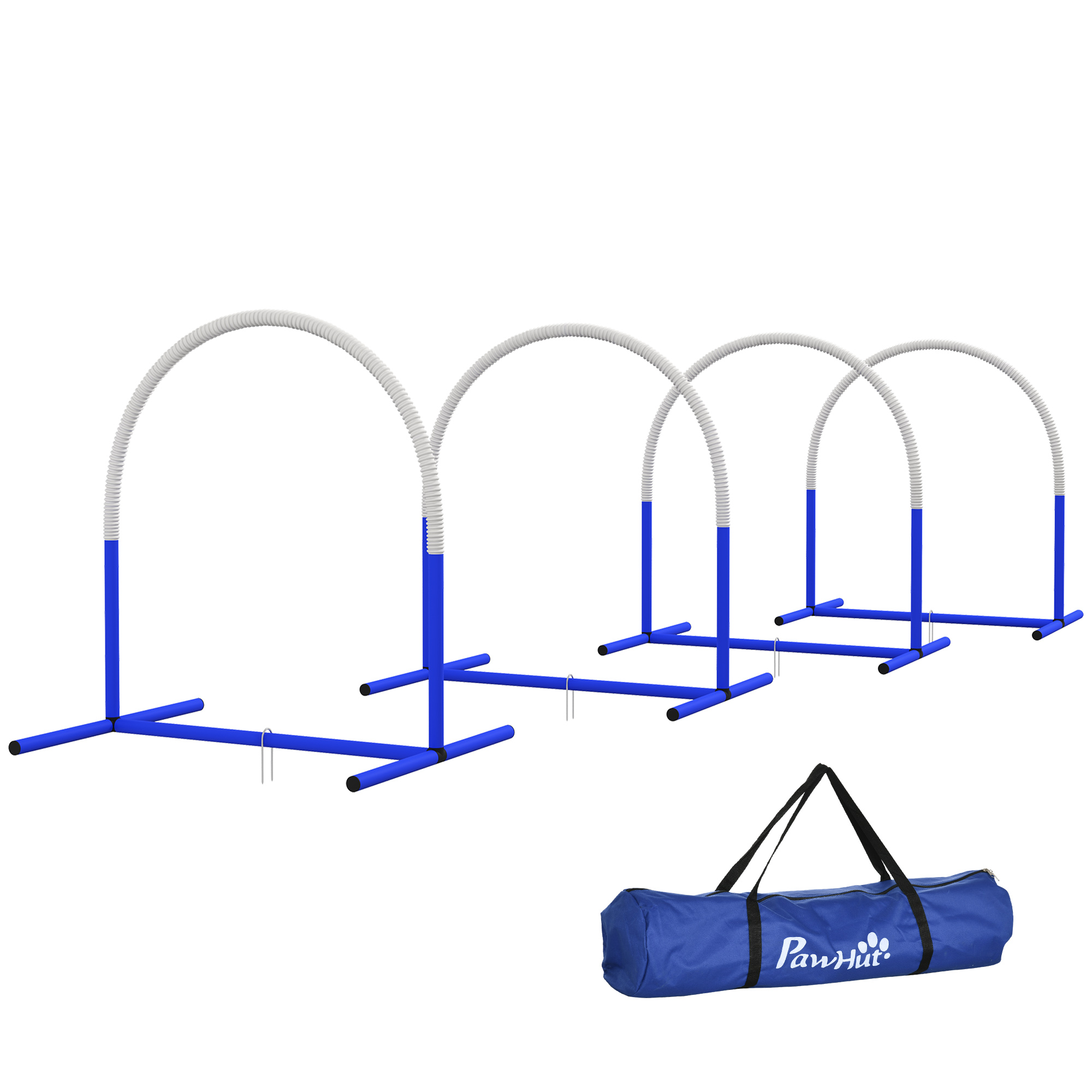 PawHut 4-er Agility-Set für Hunde, 88 x 64 x 95 cm, mit 4 Bögen, Tragetasche, tragbar, für ältere oder sehr junge Hunde, PE, ABS, Weiß Aosom
