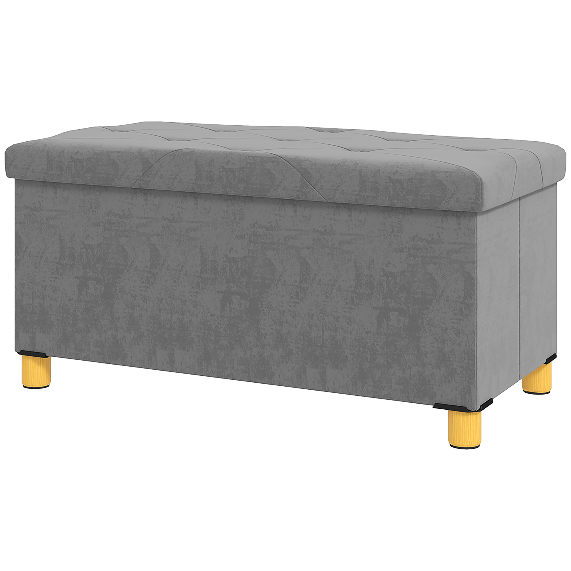 HOMCOM Sitzbank mit Stauraum, faltbar Polsterbank, Bettbank mit Samtoptik, Sitztruhe für Flur Schlafzimmer Wohnzimmer, 76 x 38 x 38 cm Grau   Aosom