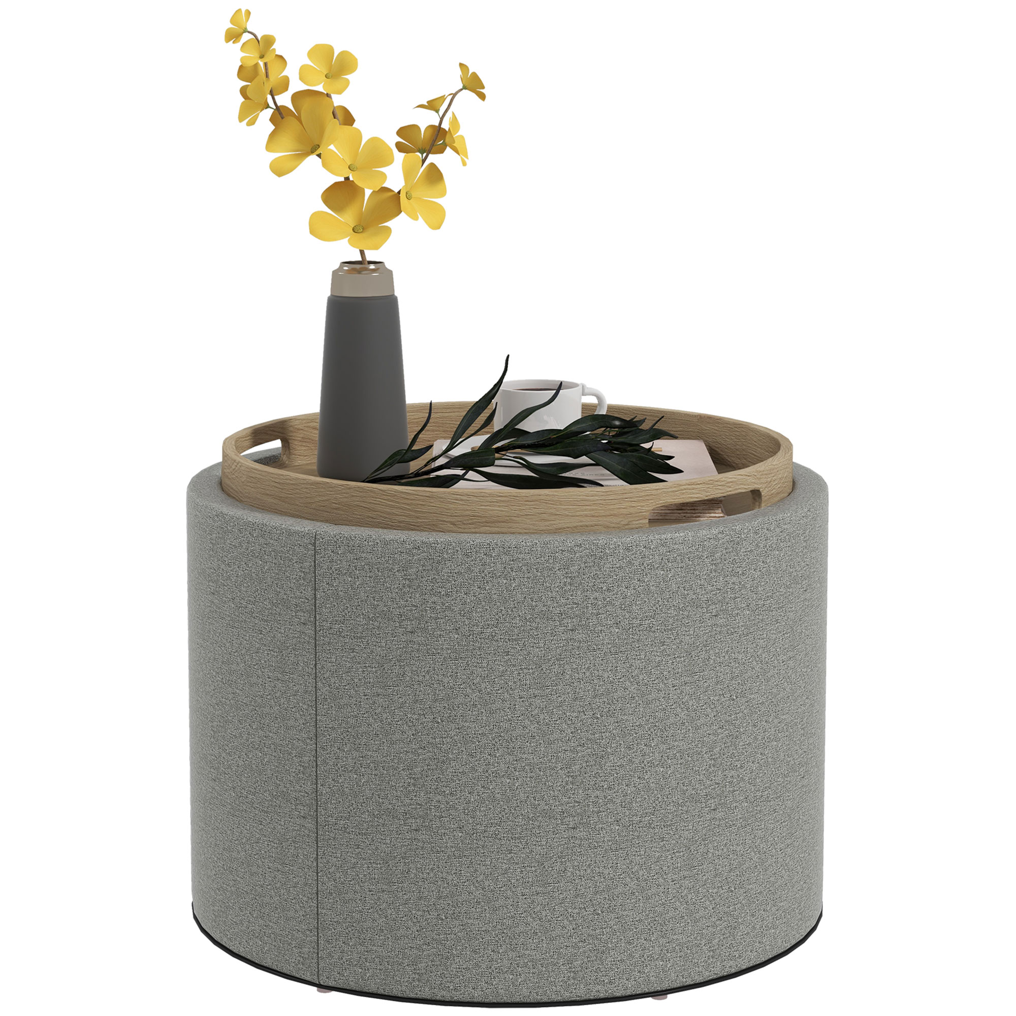 HOMCOM Ottomane Runder Sitzhocker Polsterhocker mit Stauraum und Klappdeckel in Grau Leinenoptik Ø56 x 42 cm für Wohnzimmer Schlafzimmer Aosom.de