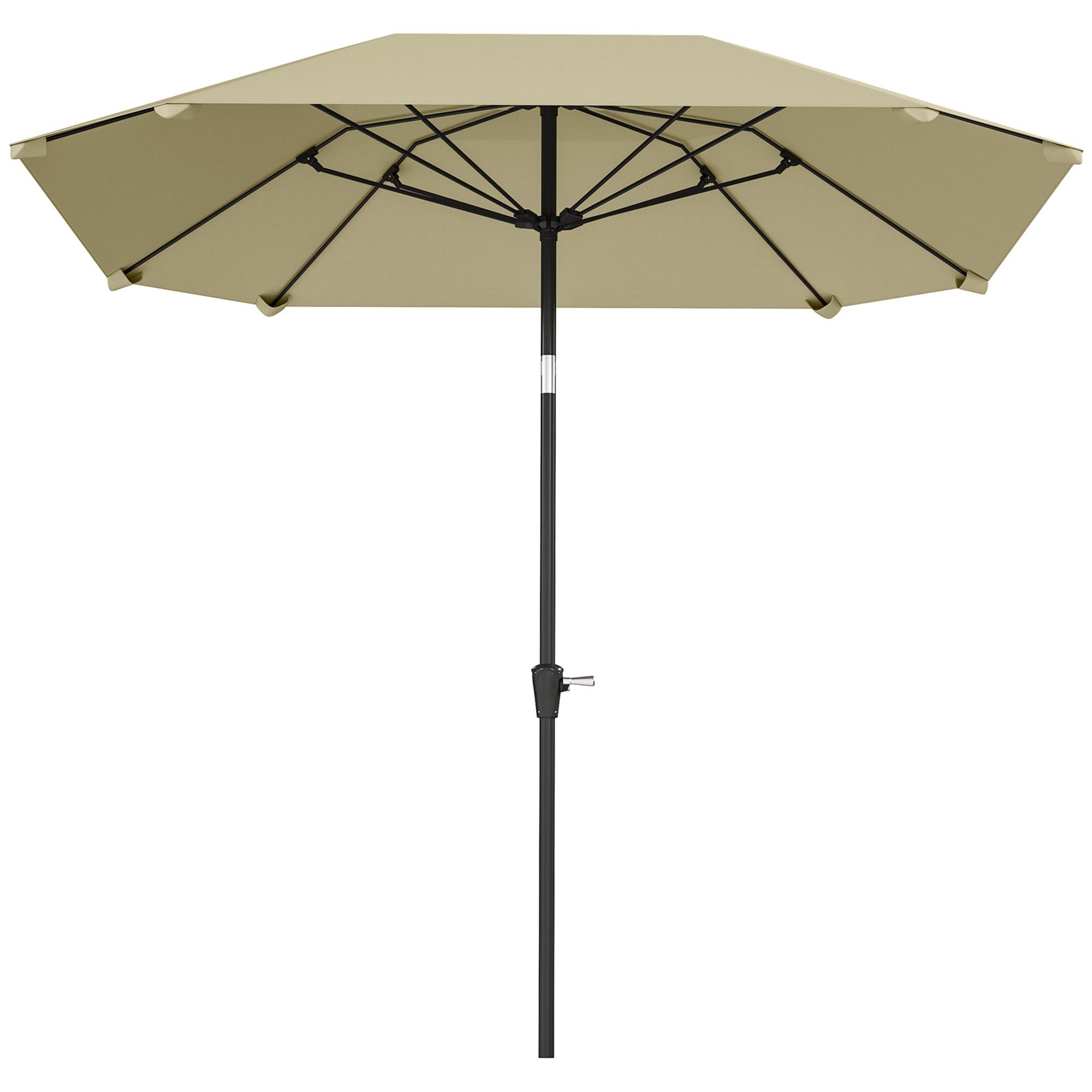 Outsunny Sonnenschirm Ø233 cm, Sonnenschirm mit Knickfunktion, achteckig Balkonschirm Strandschirm windfest stabil Marktschirm Kurbelschirm Sonnenschutz für Strand Balkon Terrasse Garten, Beige Aosom