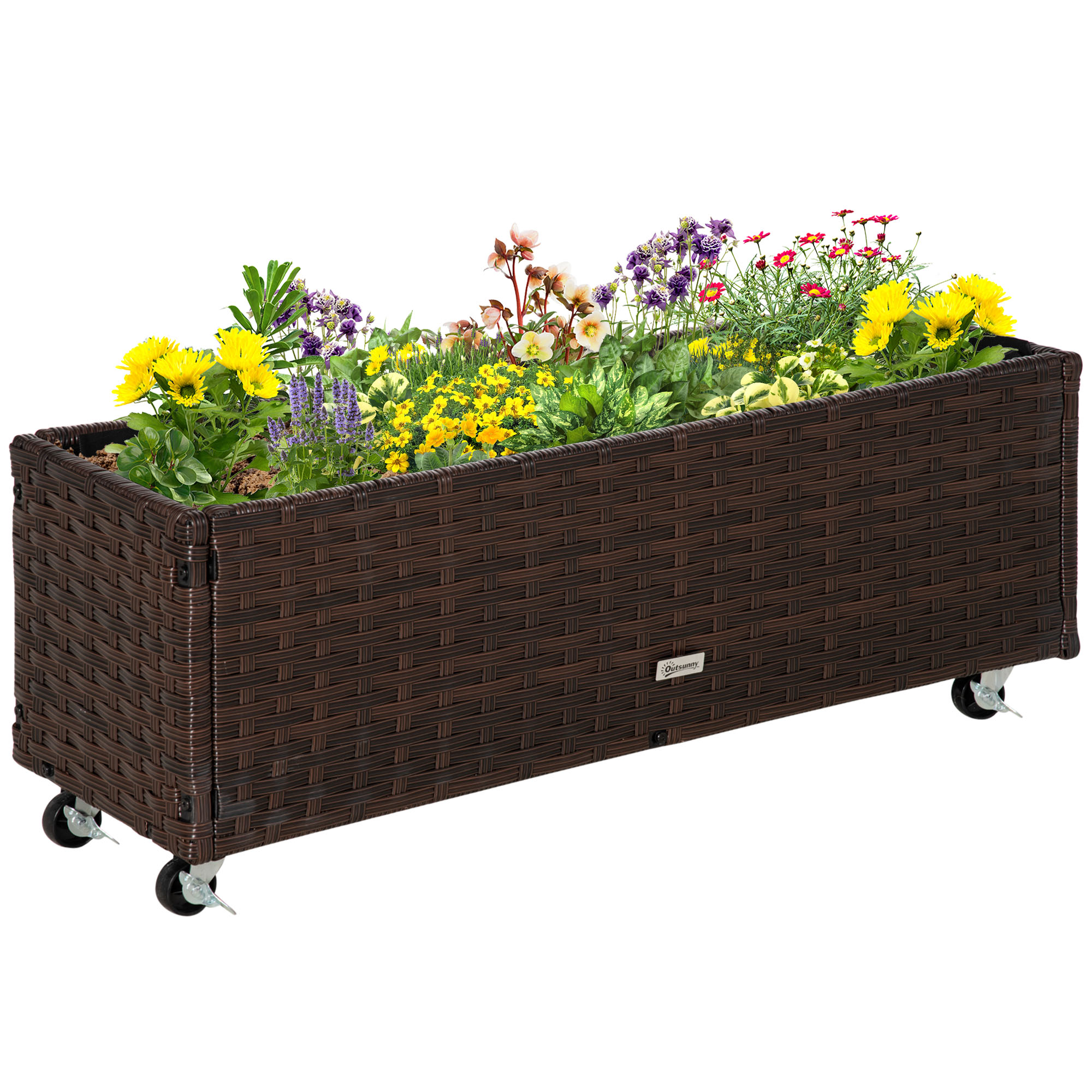 Outsunny Hochbeet Pflanzkasten Poly Rattan mit Rollen 94,5 x 31 x 36 cm, Blumenkübel mit Abflusslöchern, Kaffee-Braun für Garten & Balkon   Aosom.de