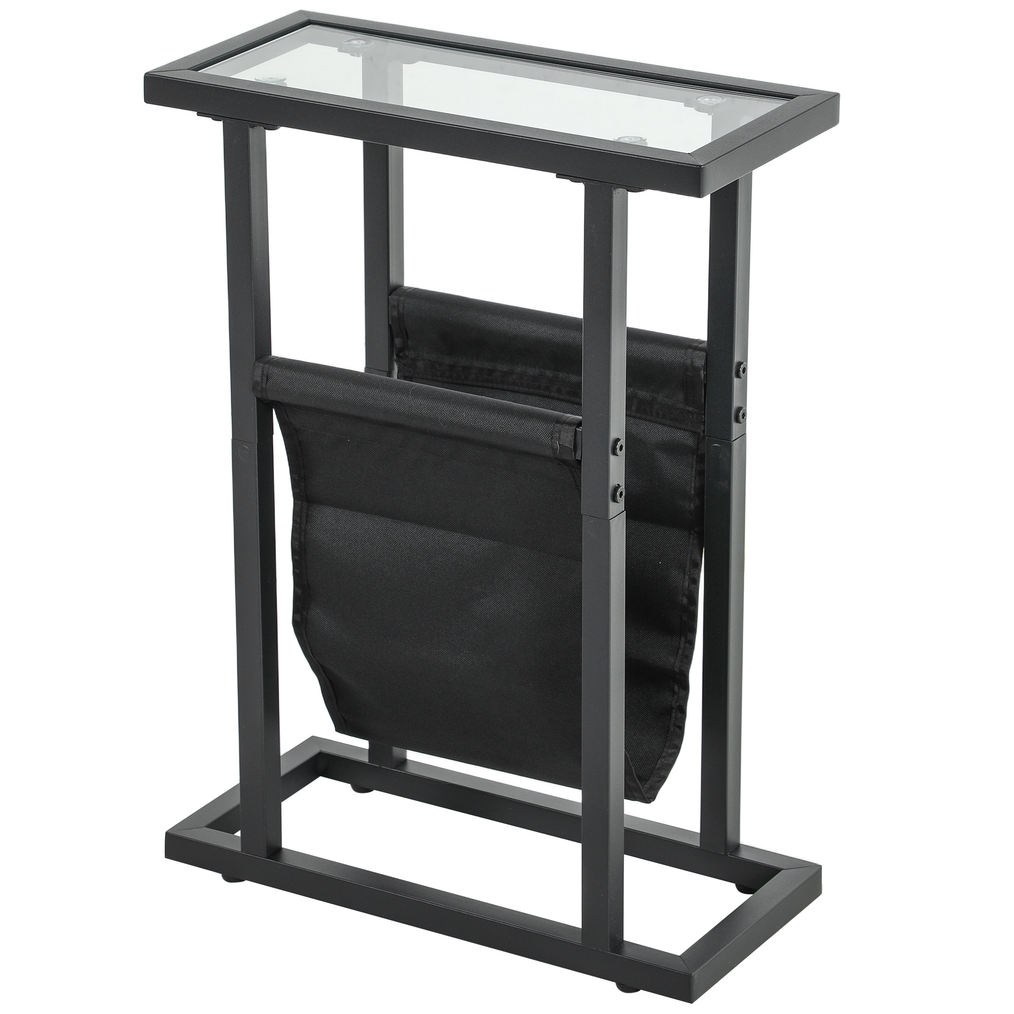 HOMCOM Beistelltisch Couchtisch mit Stofftasche, Metallrahmen, Kaffeetisch mit Glasplatte, Nachttisch für Wohnzimmer, Schlafzimmer, Schwarz, 40 x 18 x 55,5 cm Aosom