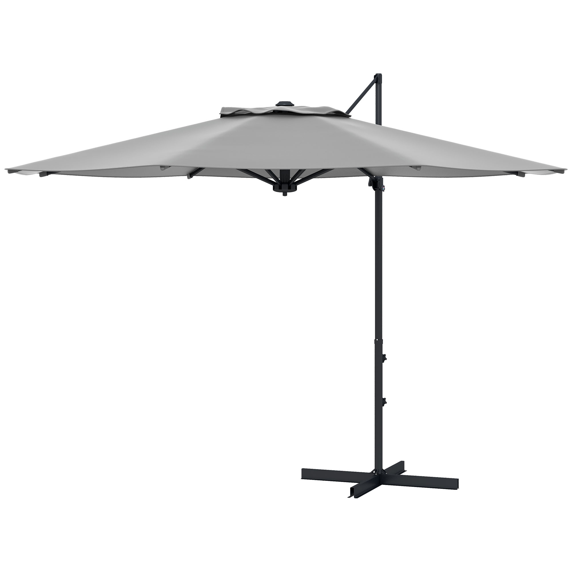 Outsunny Ampelschirm Ø3 m mit Kurbel, neigbarer Marktschirm, drehbarer Gartenschirm für Balkon und Terrasse, Metall, dunkelgrau   Aosom.de