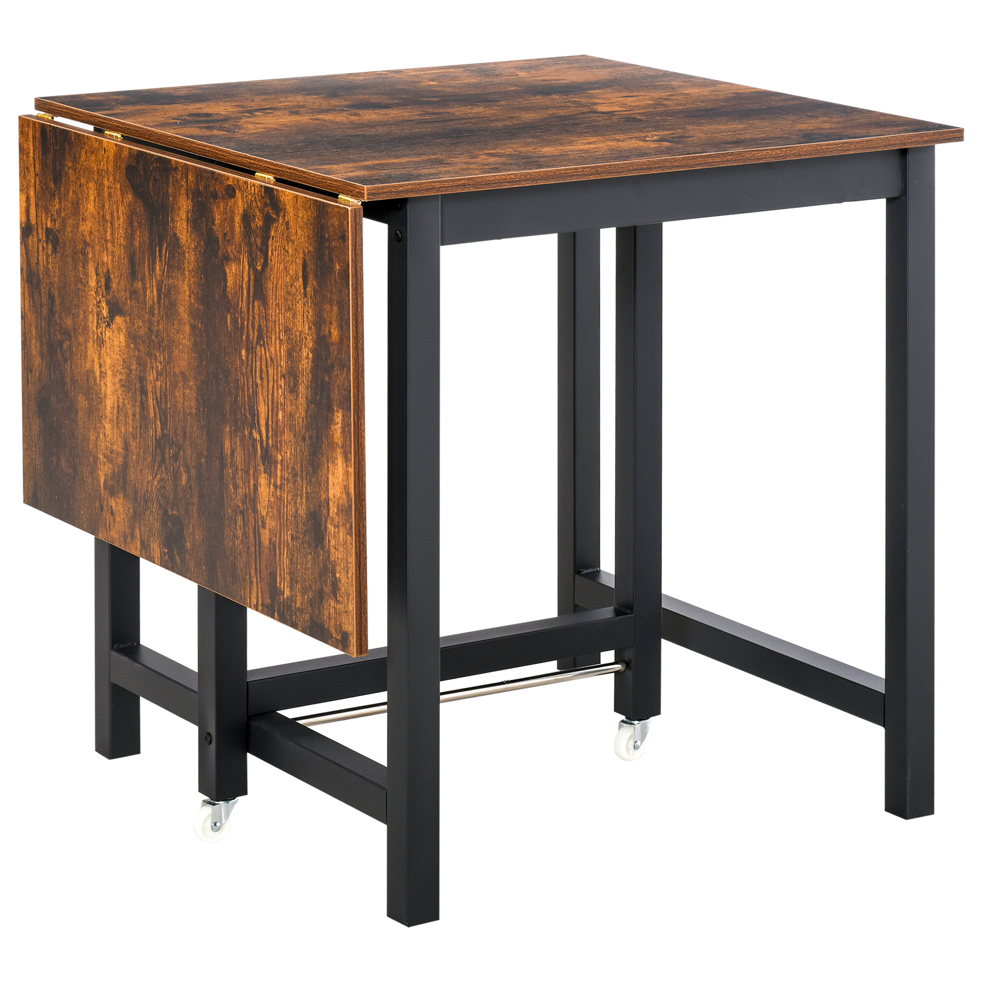 HOMCOM Esstisch ausziehbar, Klappbar Küchentisch mit Rollen, Klapptisch aus Metall, bis 20 kg belastbar, für Küche, Esszimmer, 118 x 70 x 76,5 cm, Braun Aosom