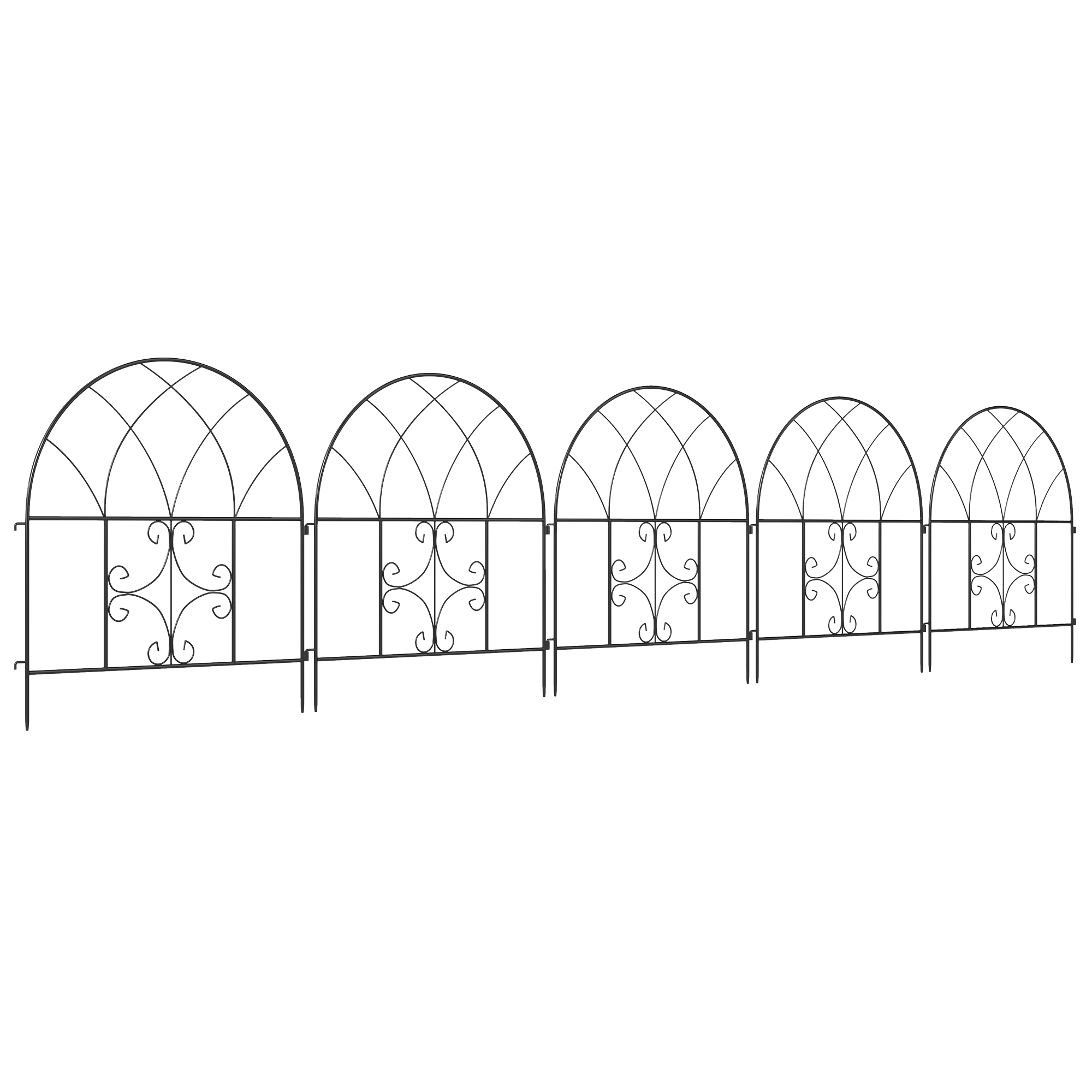 Outsunny Gartenzaun Zaun Stahl 300 cm x 70 cm hoch Dekorativer Gitterzaun Set Zaunelemente Landschaftszaun Oberbogen Zaun für Hunde Hundezaun für Garten Blumenbeete Tierbarriere Außenbereich Schwarz   Aosom