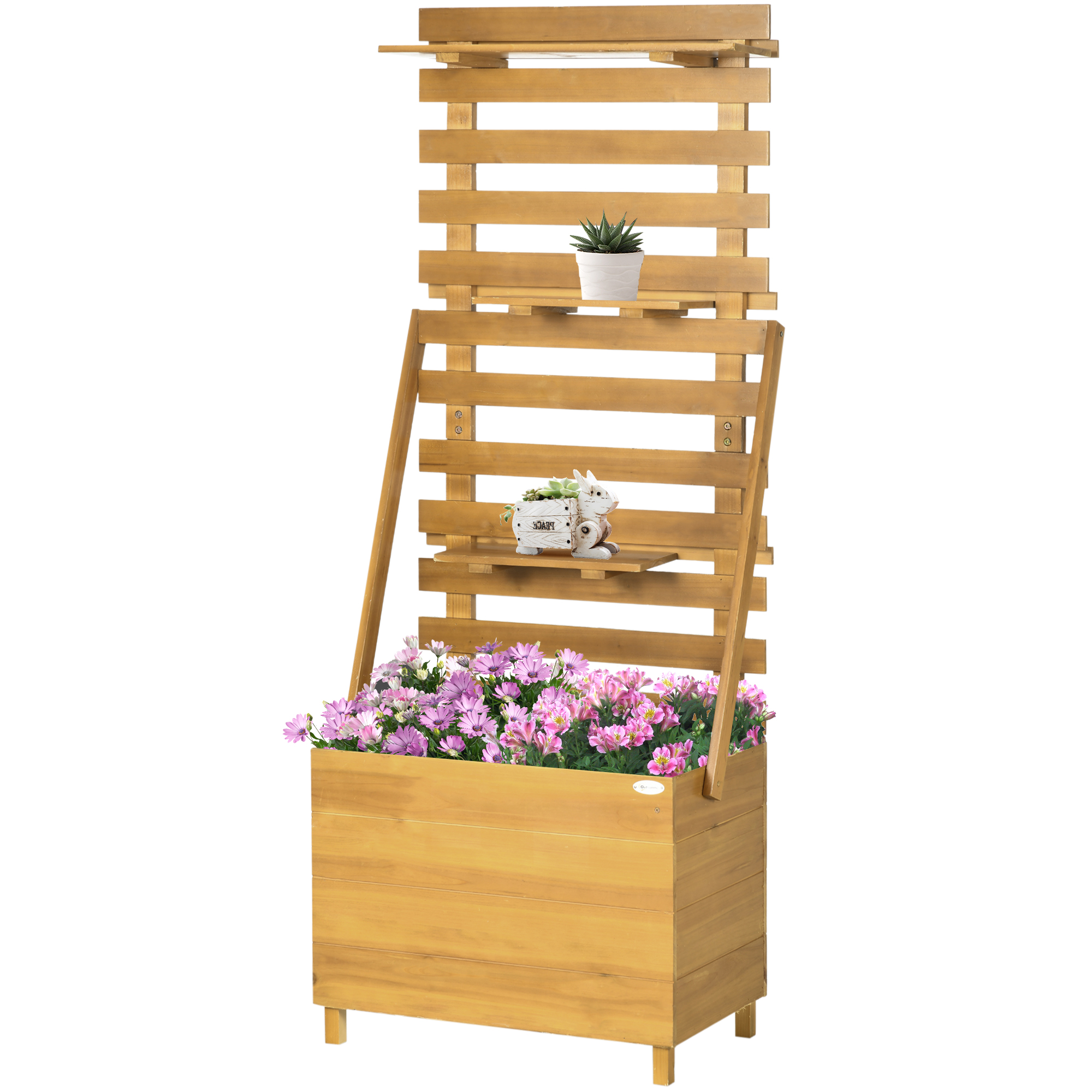 Outsunny Hochbeet mit Rankgitter und 3 Ablagen, Pflanzkasten mit Blumenkasten für Kletterpflanzen aus Holz, Braun 63x39x160cm Aosom.de