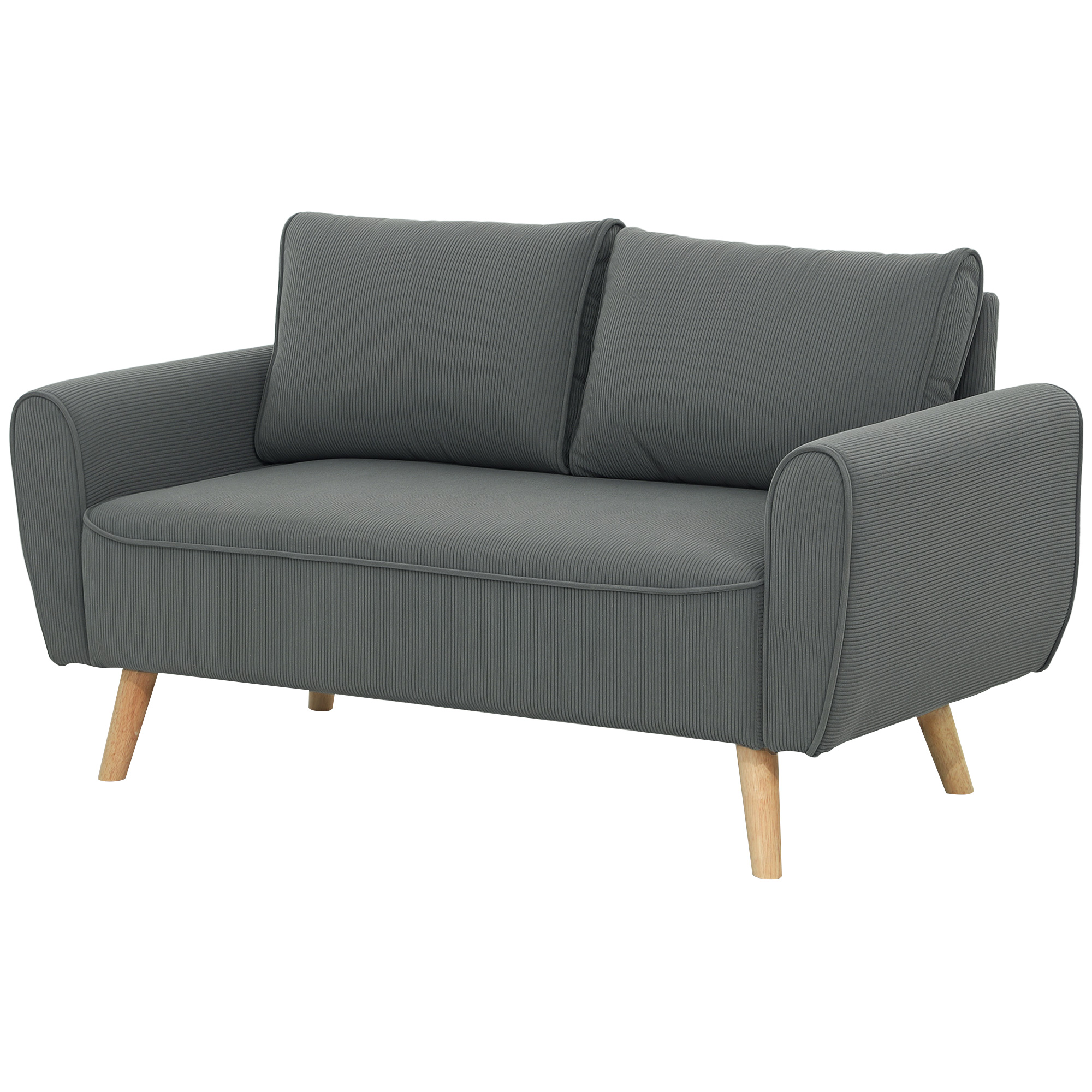 HOMCOM Zweisitzer Sofa mit 2 Kissen, Polstersofa mit 54cm extra tiefen Sitzen, Doppelsofa aus Cord, klein Sofa mit Holzrahmen 2er Couch für Wohnzimmer Schlafzimmer Büro, 145 x 75 x 78 cm, Dunkelgrau Aosom