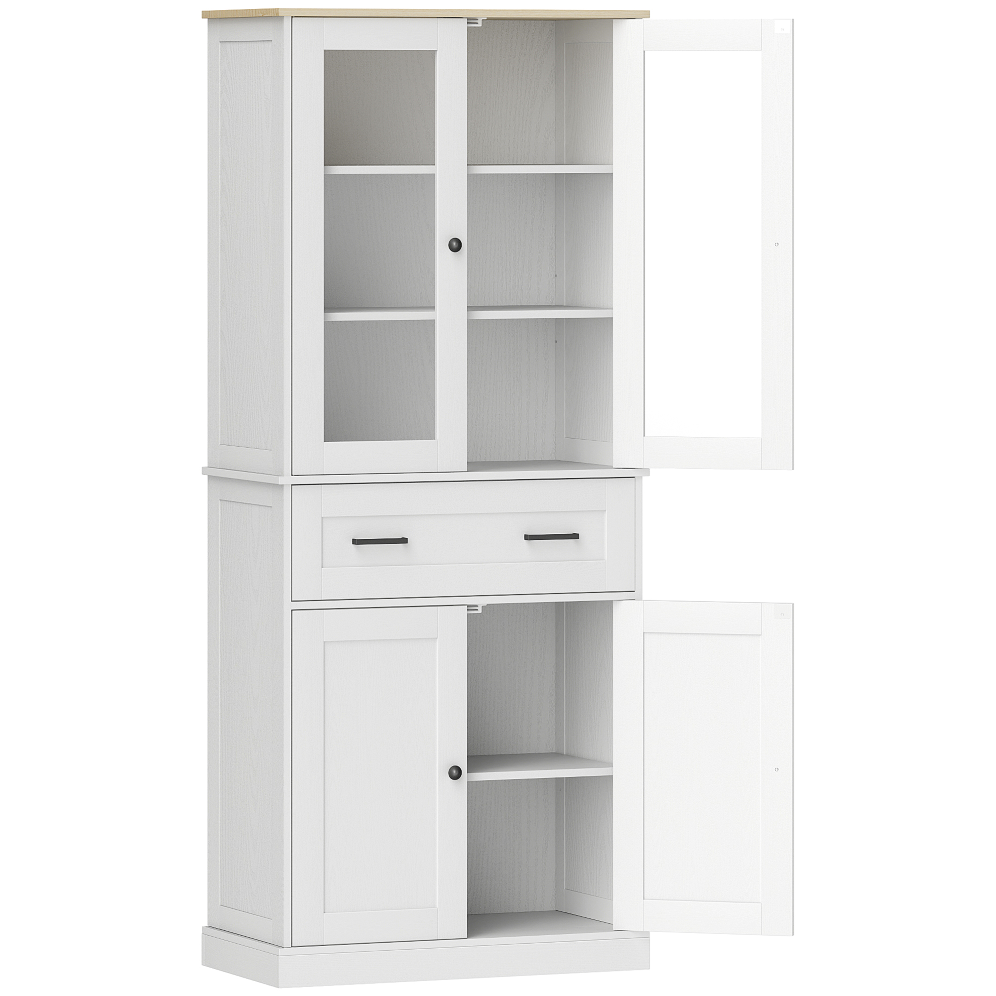 HOMCOM Küchenschrank, Hochschrank mit Schublade, verstellbaren Einlegeböden, Küchenbuffet mit Acryltüren, 2 Schrankfächer für Wohnzimmer, Esszimmer, 76 x 40 x 182,5 cm, Cremeweiß   Aosom