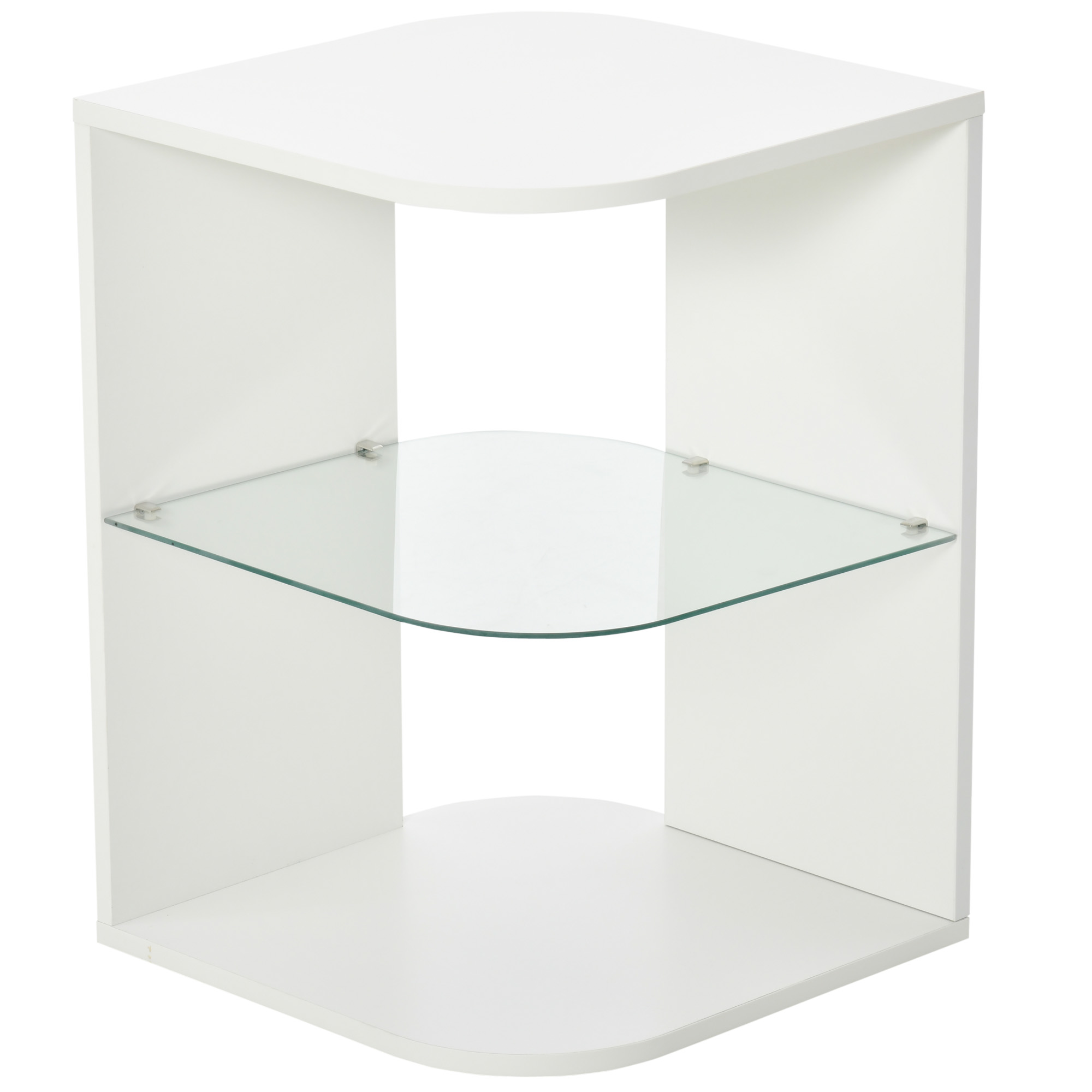 HOMCOM Beistelltisch 3-Schicht moderner Nachttisch mit 2 Ablagefächern geeignet für Wohnzimmer Schlafzimmer Material aus Spanplatte gehärtetem Glas   Aosom