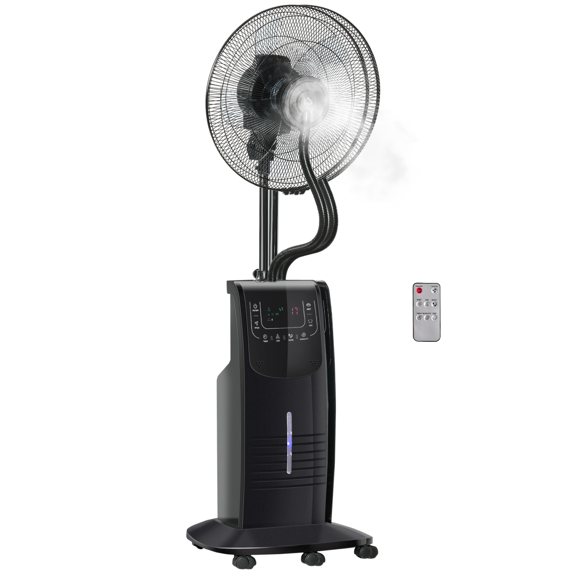 HOMCOM Standventilator mit Wasserzerstäuber  3,1L, 3 Modi, Nebelfunktion, verstellbarer Neigungswinkel, Stahl, Schwarz, Höhe 135cm  Aosom