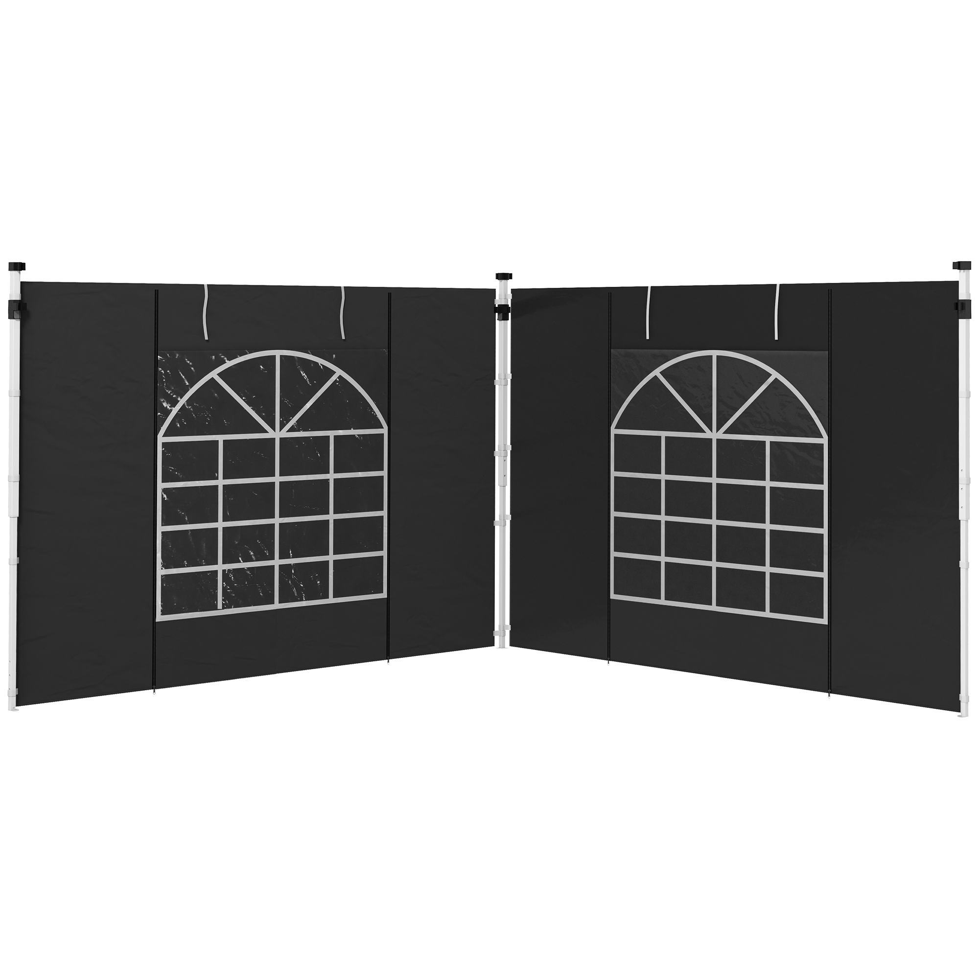 Outsunny 2er-Set Seitenteile für Pavillon 3x3/3x6 m, Seitenwand mit Fenster und Klettverschluss, wasserdicht Seitenwände aus Oxfordstoff, als Windschutz und Sichtschutz für Partyzelt, Schwarz   Aosom