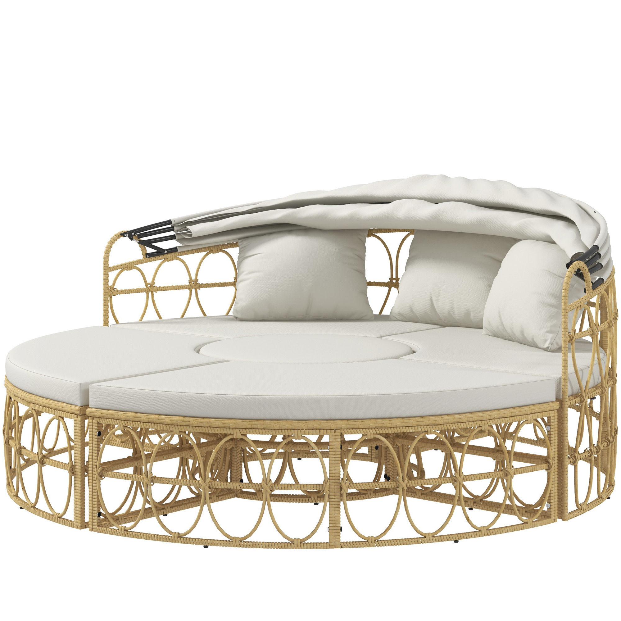 HOMCOM Muschel Gartenmöbel-Set Zweisitzer mit klappbarem Verdeck & Couchtisch in Creme, ideal für Garten & Terrasse   Aosom.de