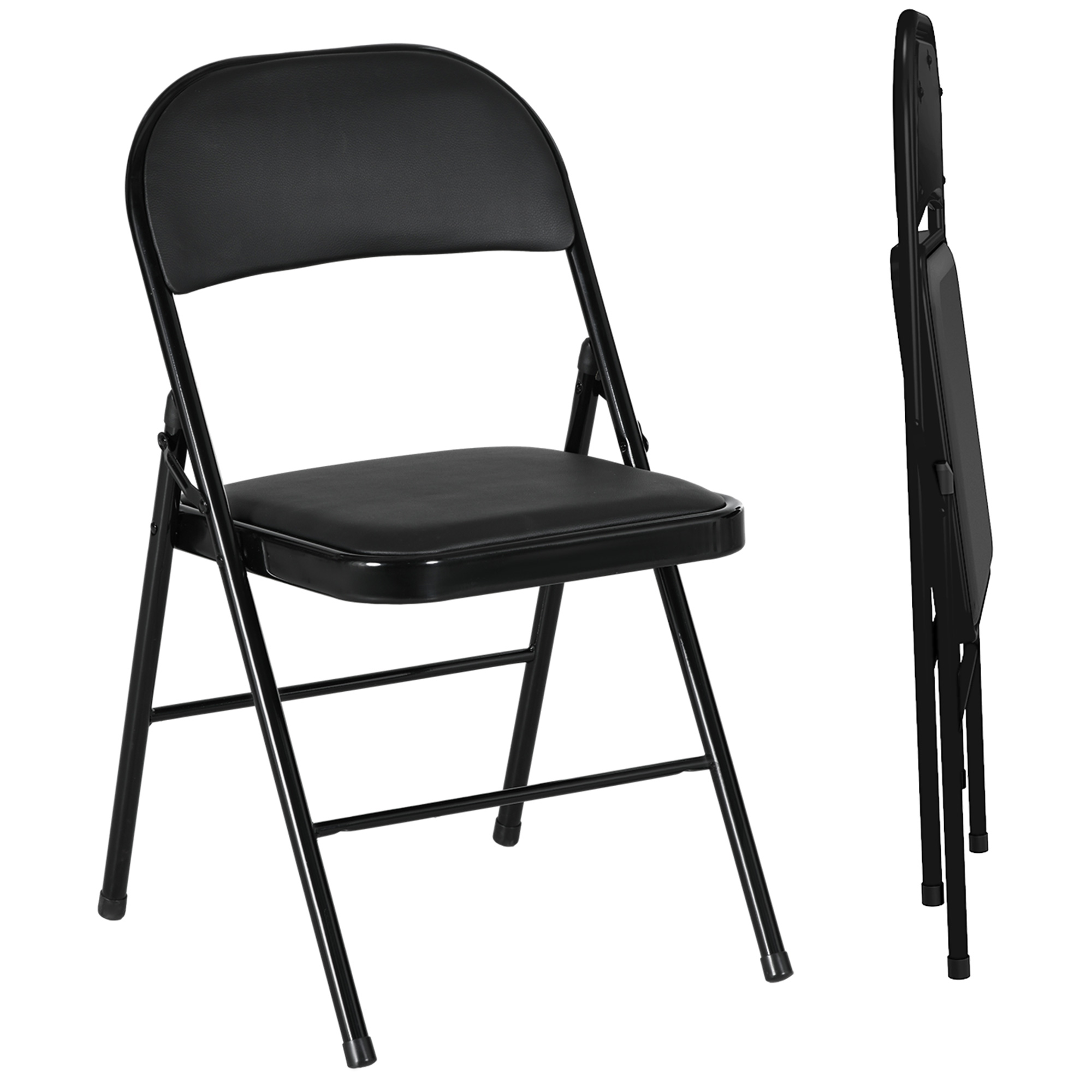 HOMCOM Klappstühle 2er-Set Tragbare Bürostühle mit Kissen aus Kunstleder Schwarz, Faltstuhl für Büro Empfang Wartezimmer, Stahlbeine   Aosom.de