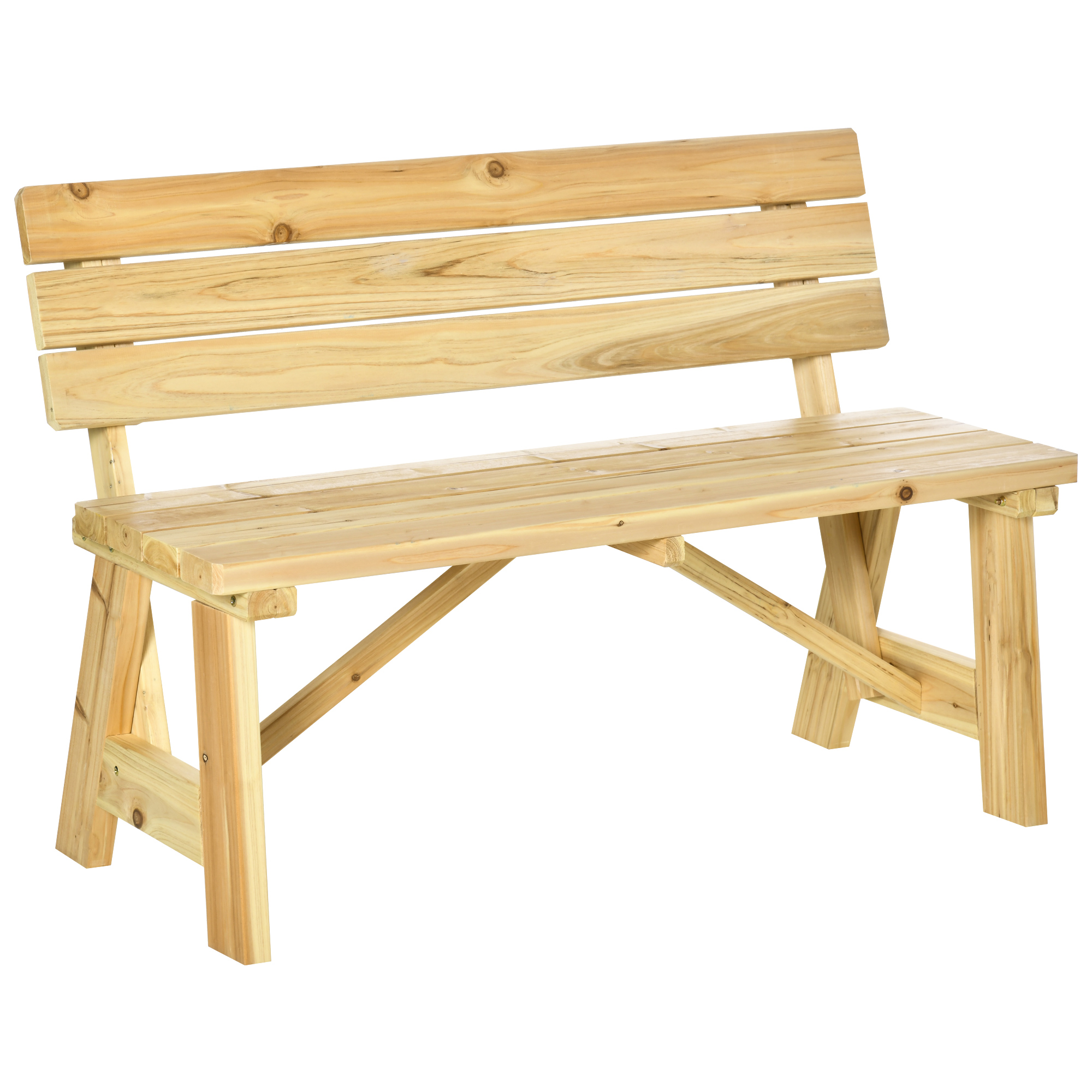 Outsunny Gartenbank 2-Sitzer Parkbank aus Holz bis 220 kg, Terrassenbank mit Rückenlehne, Massivholz 116 x 56 x 80 cm, robuste Gartenmöbel   Aosom.de