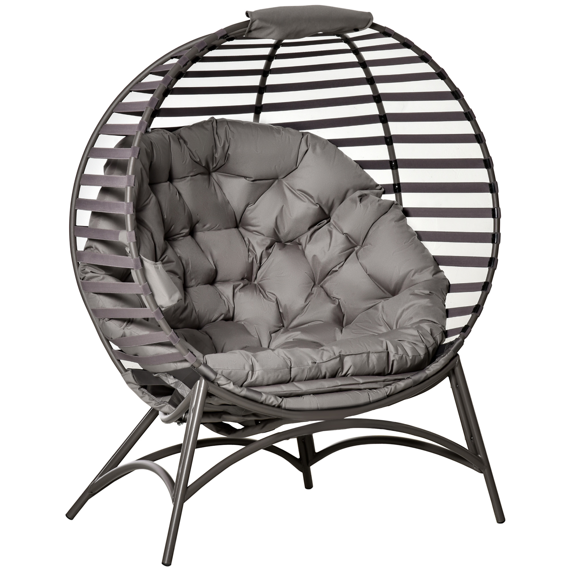 Outsunny Papasansessel Gartenstuhl 2 Körbe Kissen oval Loungesessel faltbar Balkon Terrasse Sandbraun Stahl 118x75x139cm Aosom