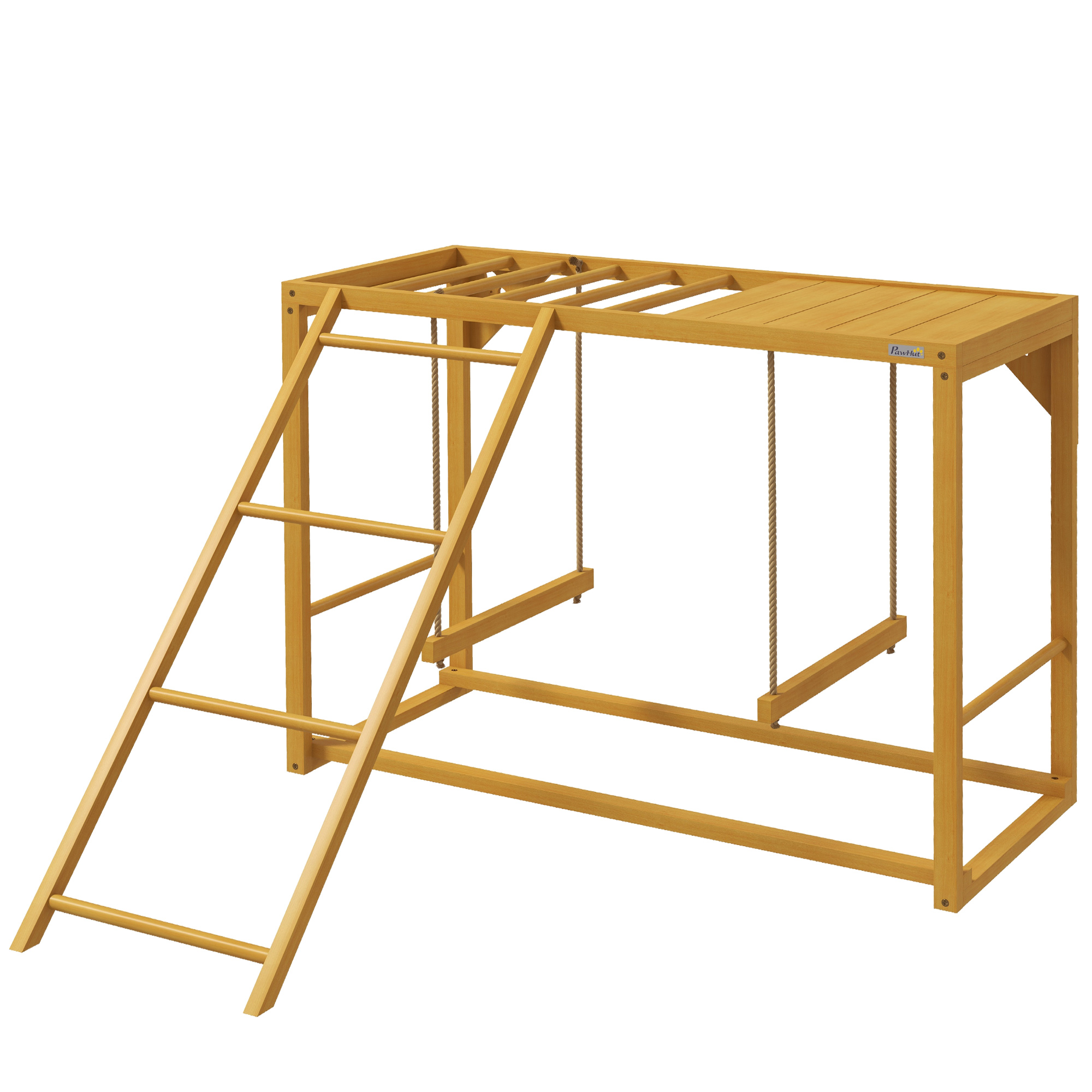 PawHut Hühner-Spielgerüst aus Holz, Spielplatz für Hühner mit Schaukeln und Leiter Hühner-Klettergerüst für 3-4 Hühner Naturholz   Aosom