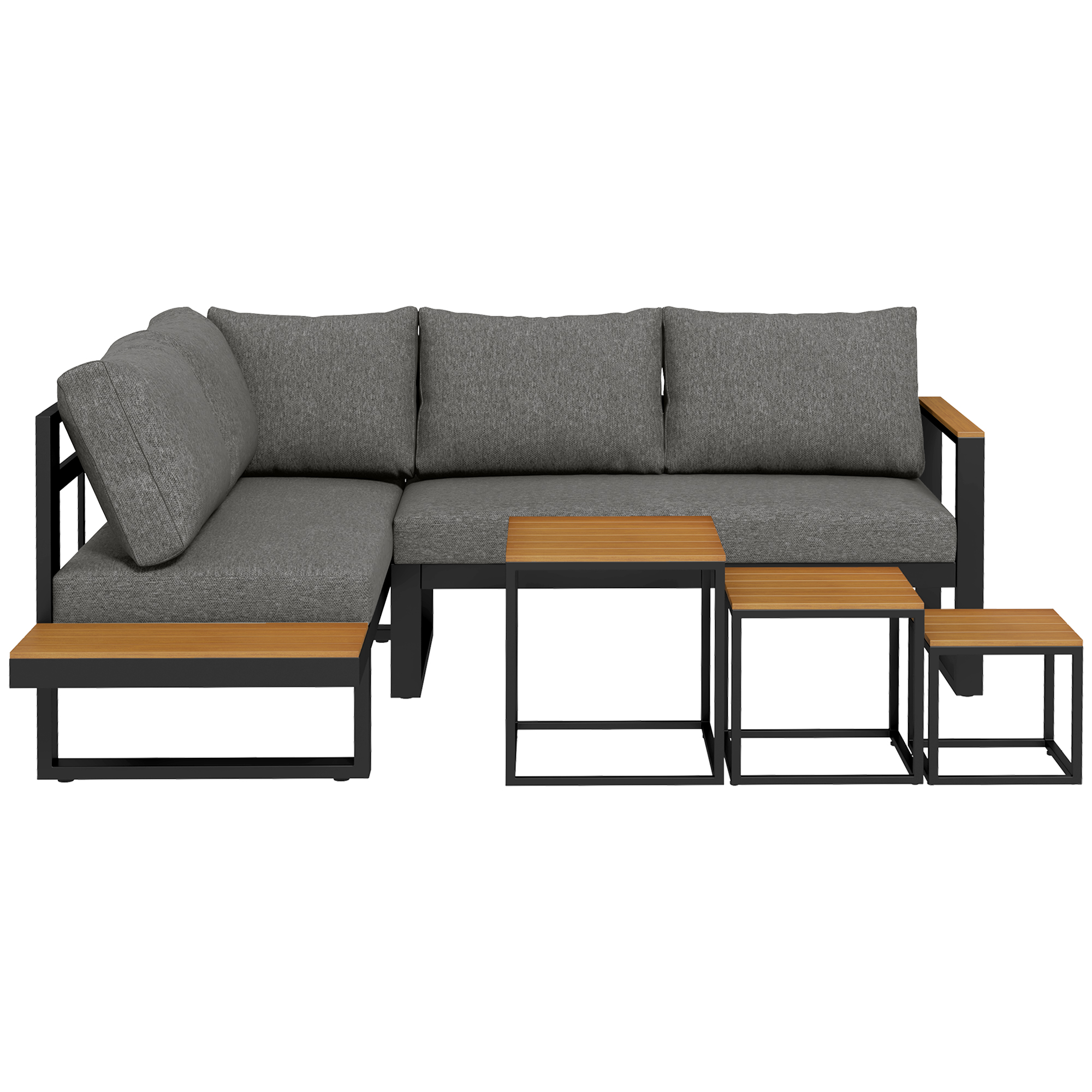 Outsunny 5-tlg Gartenmöbel Set Gartengarnitur mit Ecksofa & Doppelsofa Couchtisch Balkonmöbel Set mit Sitzkissen Gartenlounge Set Grau   Aosom.de