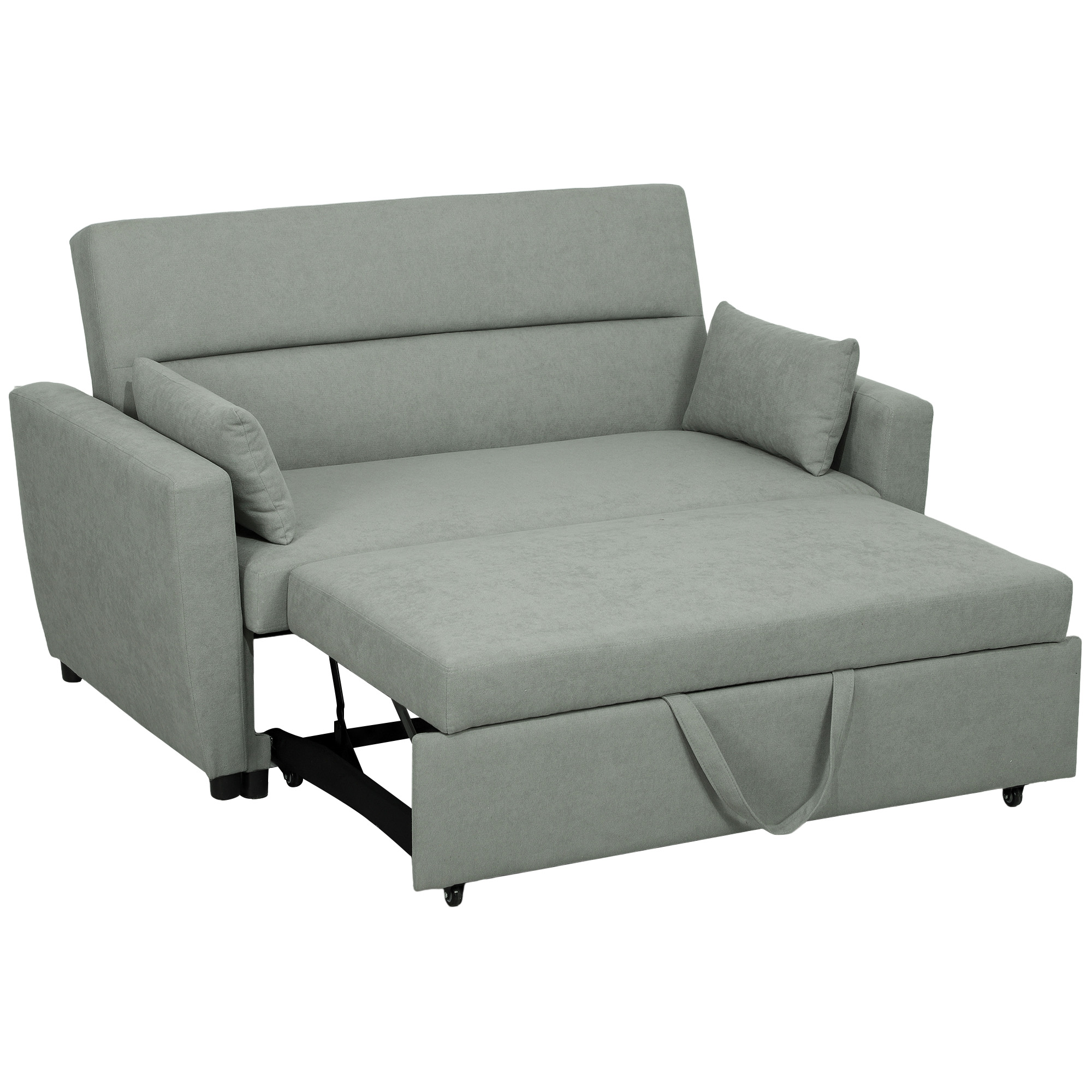HOMCOM Schlafsofa, 2-Sitzer Sofa mit Schlaffunktion, Verstellbare Rückenlehne, Couch mit Kissen, Samtoptik, Schlafcouch mit Bettkasten für Wohnzimmer, Gästezimmer, Hellgrau   Aosom