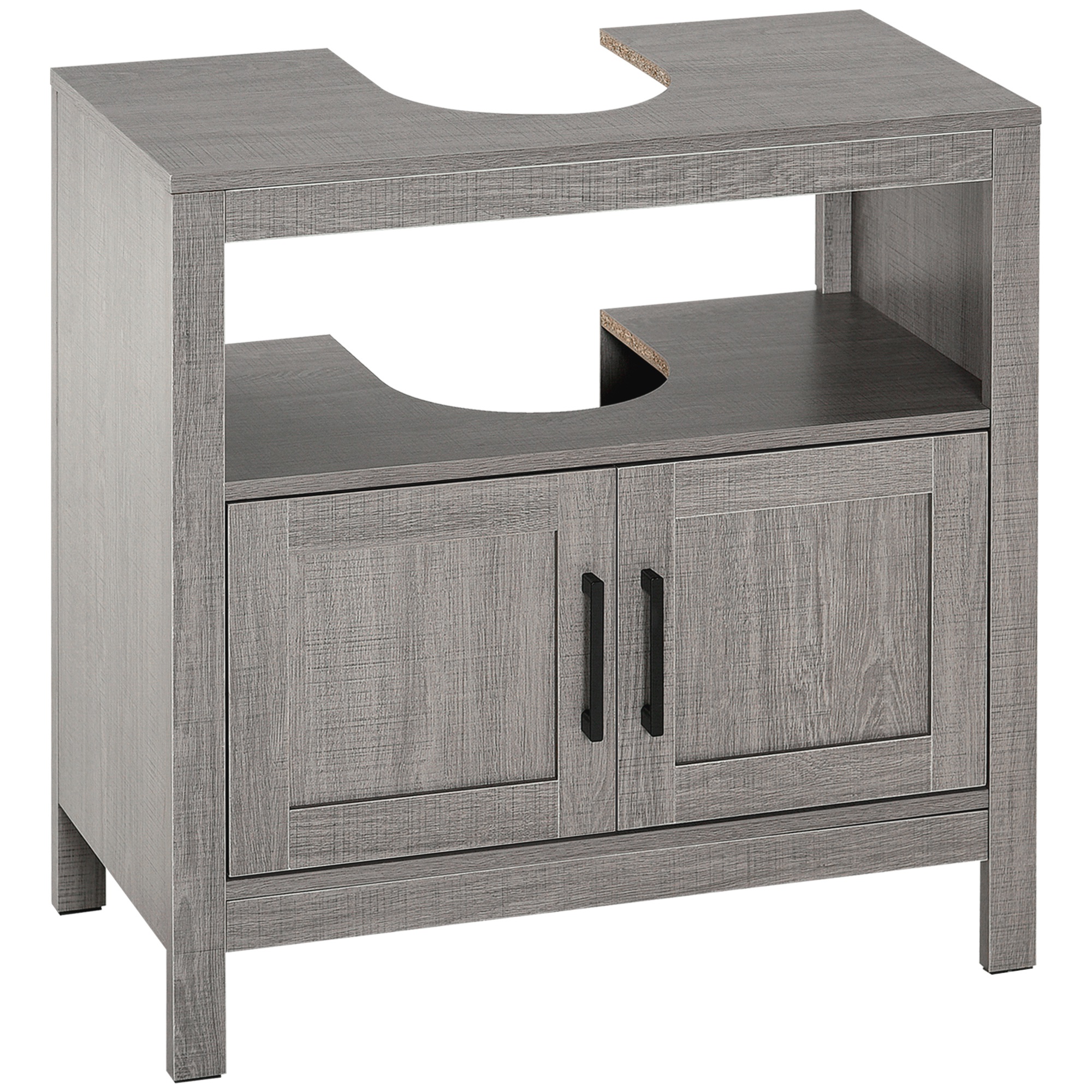 kleankin Waschbeckenunterschrank Badezimmerschrank mit Tür Unterschrank mit offenem Fach Mehrzweckschrank Kippschutz Spanplatte Grau 60 x 30 x 60 cm   Aosom