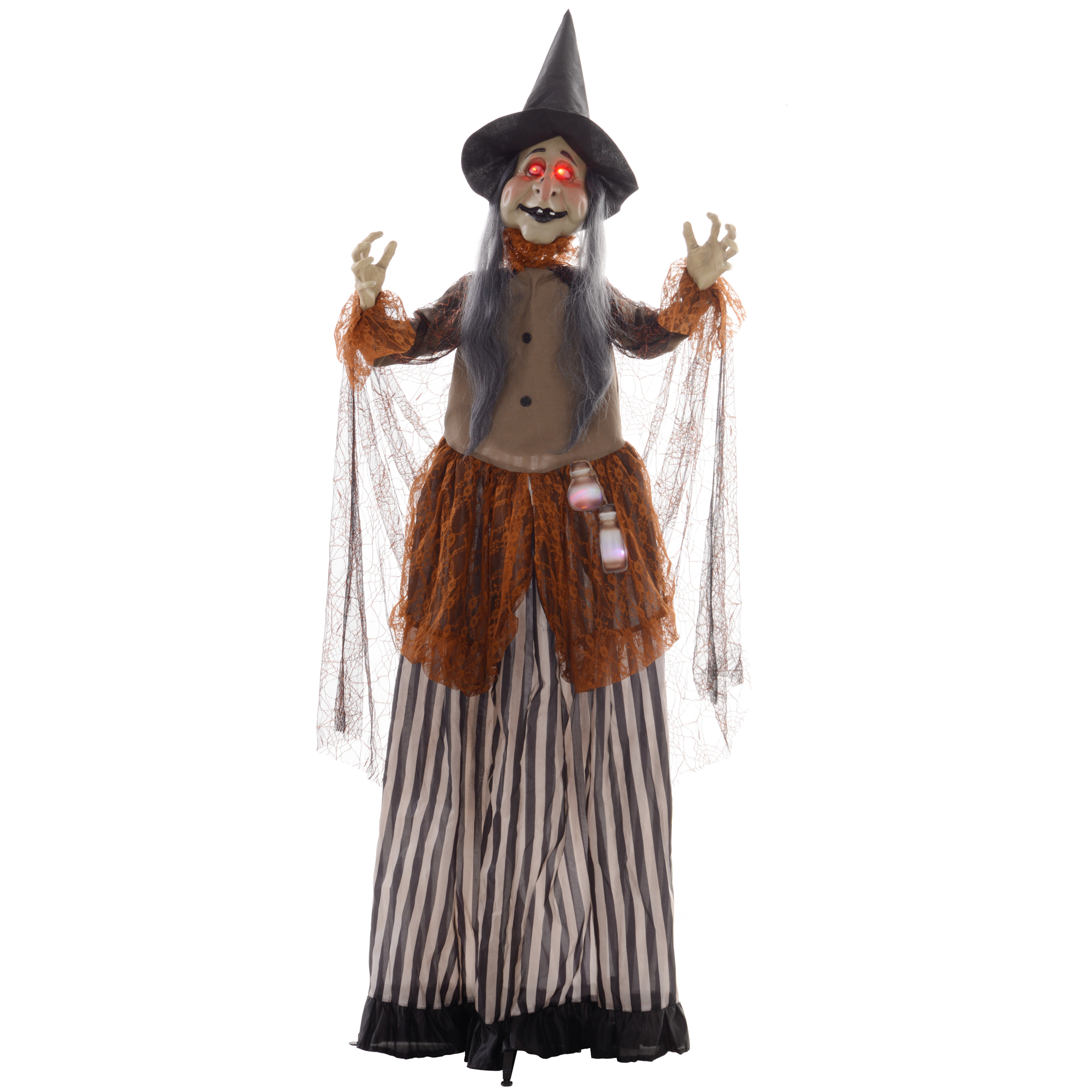 HOMCOM 183cm Halloween Dekoration Halloween-Hexe mit LED-Lichter, Soundfunktion, Haustür Deko mit verstellbare Arme, Garten Dekofigur in Lebensgröße für Party   Aosom