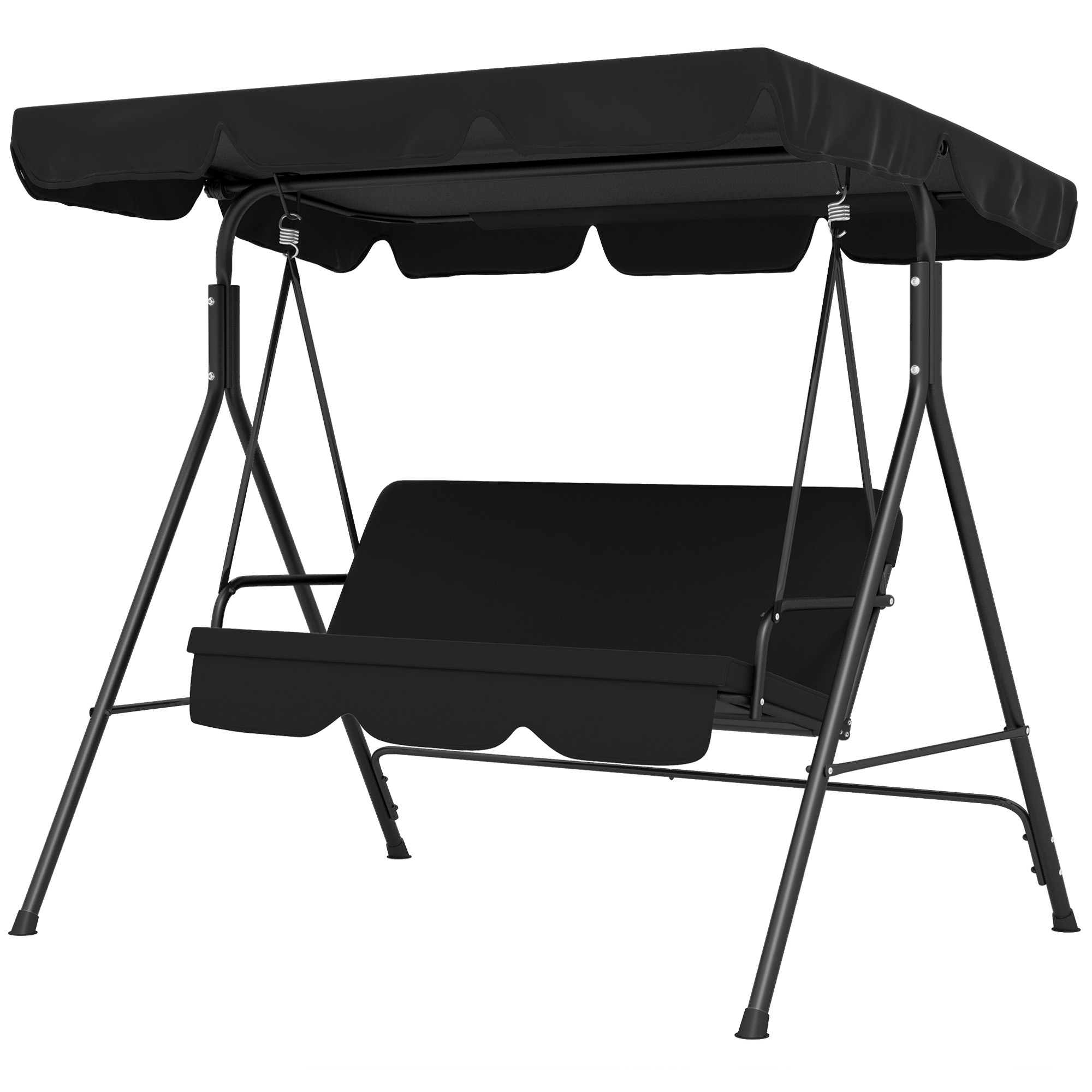 Outsunny Hollywoodschaukel 3-Sitzer Gartenschaukel mit verstellbarem Dach, stabile Stahlkonstruktion, Schwarz, 172 x 110 x 153 cm für Garten & Terrasse   Aosom.de
