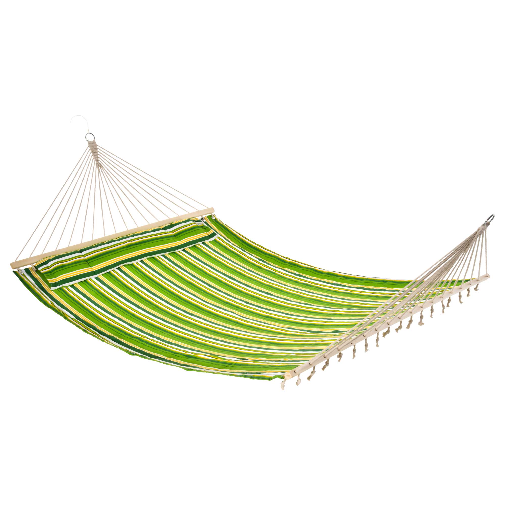 Outsunny Hängematte für 2 Personen mit Kissen, grün gestreift, 240g/㎡ Baumwolle, bis 150 kg belastbar, ideal für Outdoor & Camping, 188x140 cm   Aosom.de