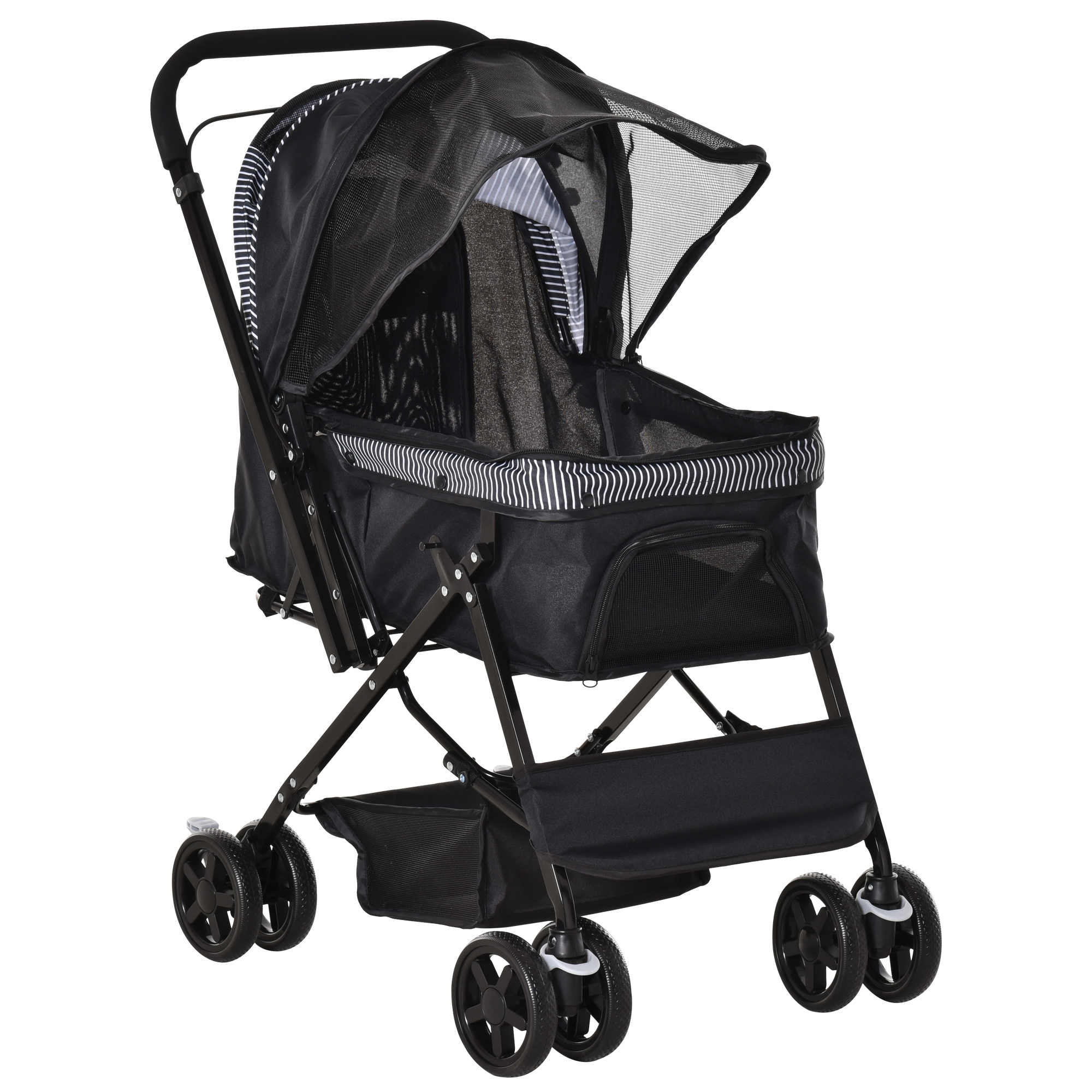 PawHut Hundebuggy Hundewagen Buggy für kleine Hunde und Katzen Haustierwagen Pet Stroller Katzenbuggy Oxford Schwarz 76,5 x 52 x 95 cm   Aosom
