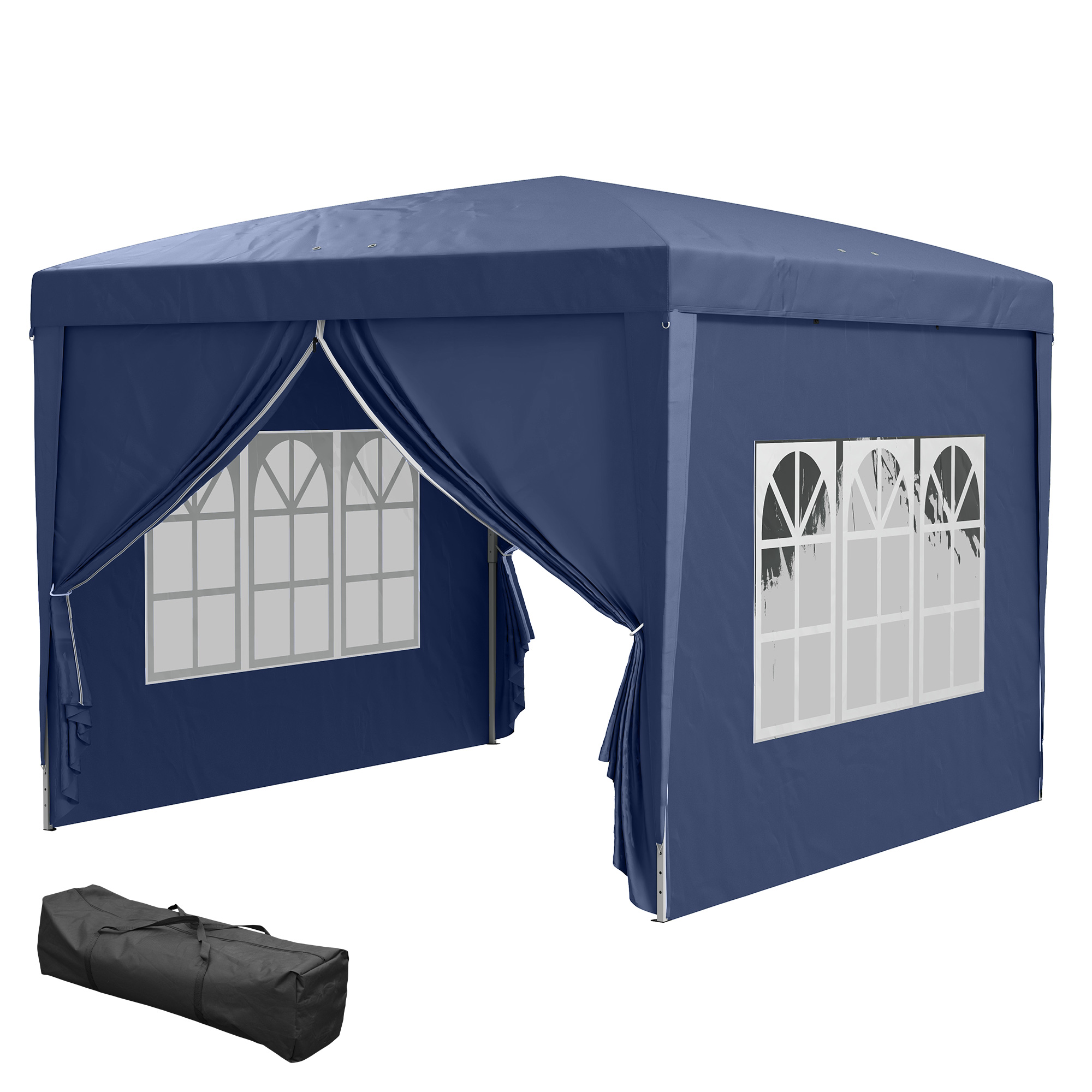 3x3m Pavillon mit 4 Seitenwänden und Fenstern, UV-Schutz, inkl. Tragetasche, Stahl und Oxford-Gewebe, Blau für Gartenpartys   Aosom.de
