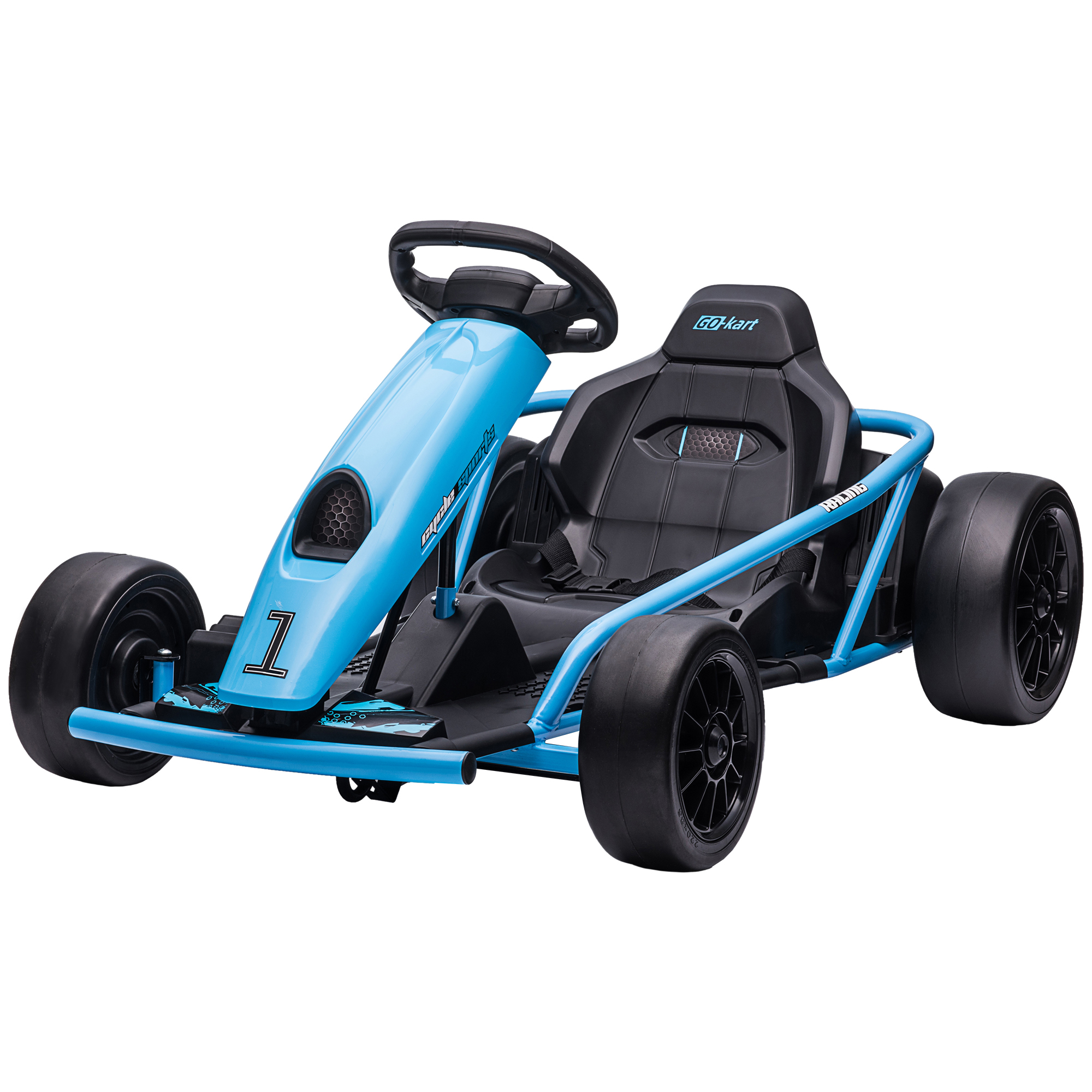 HOMCOM Kinder Elektro Gokart 24V Drift Kart mit langsamen Start, Musik, Hupe, Sicherheitsgurt, Kinderfahrzeug für 8-12 Jahre, Blau   Aosom.de